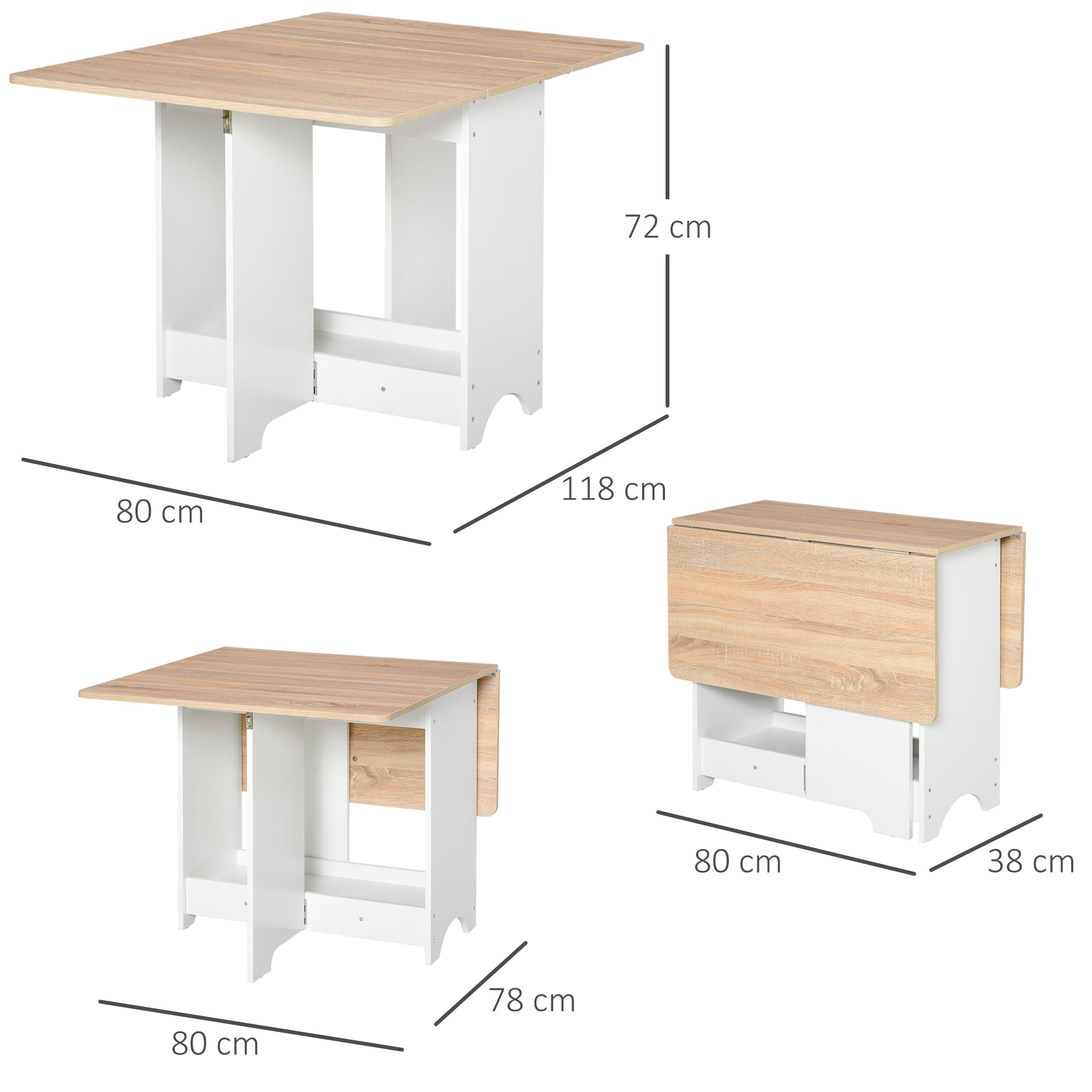 Folding Console Table with Shelf Compartment, Coffee Table for Living Room and Kitchen, Folding Table, Space-Saving, Wood Color and White, 118x80x72cm