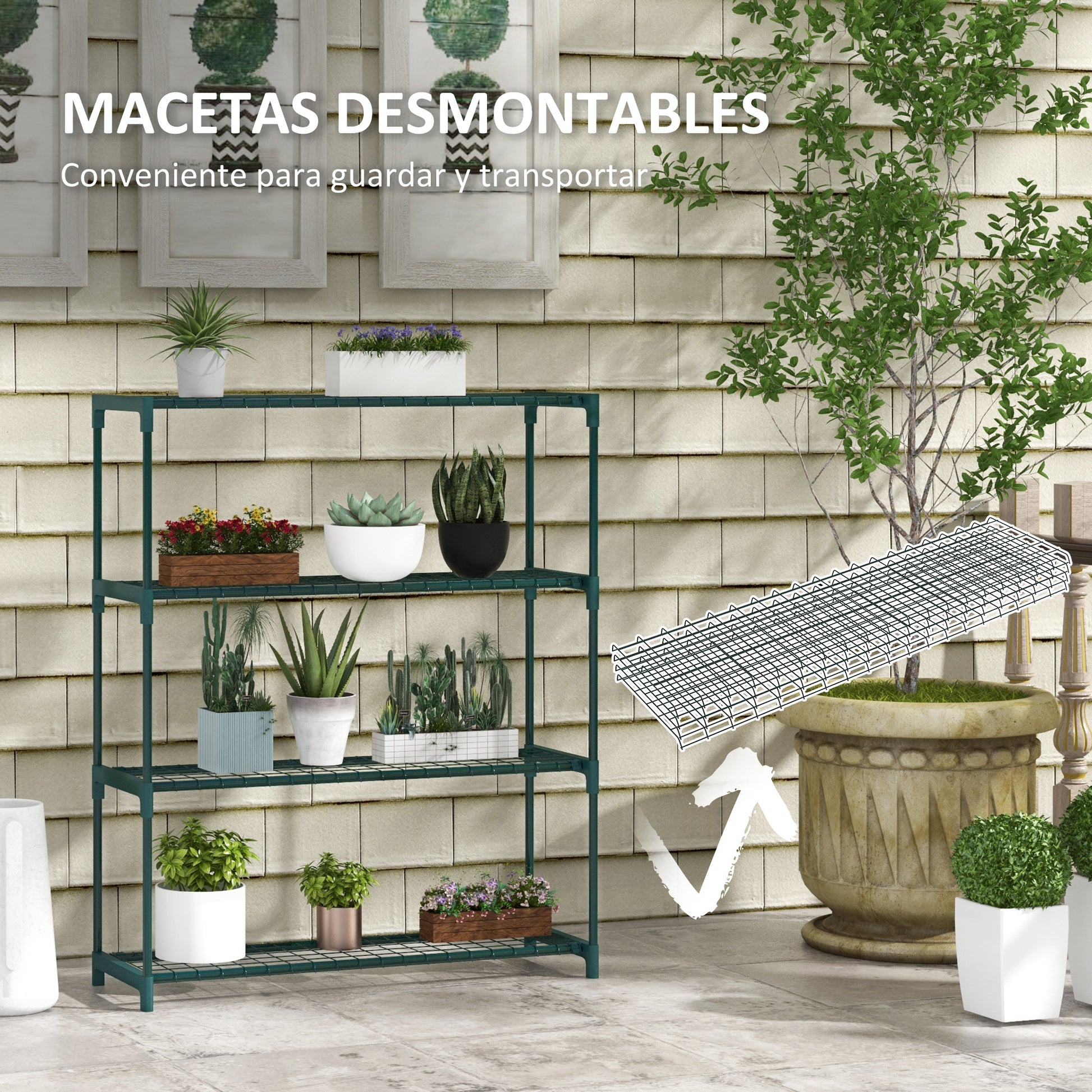 Plant Stand 4-Tier Pot Rack with Steel Structure for Garden Patio 89x28x107 cm Dark Green