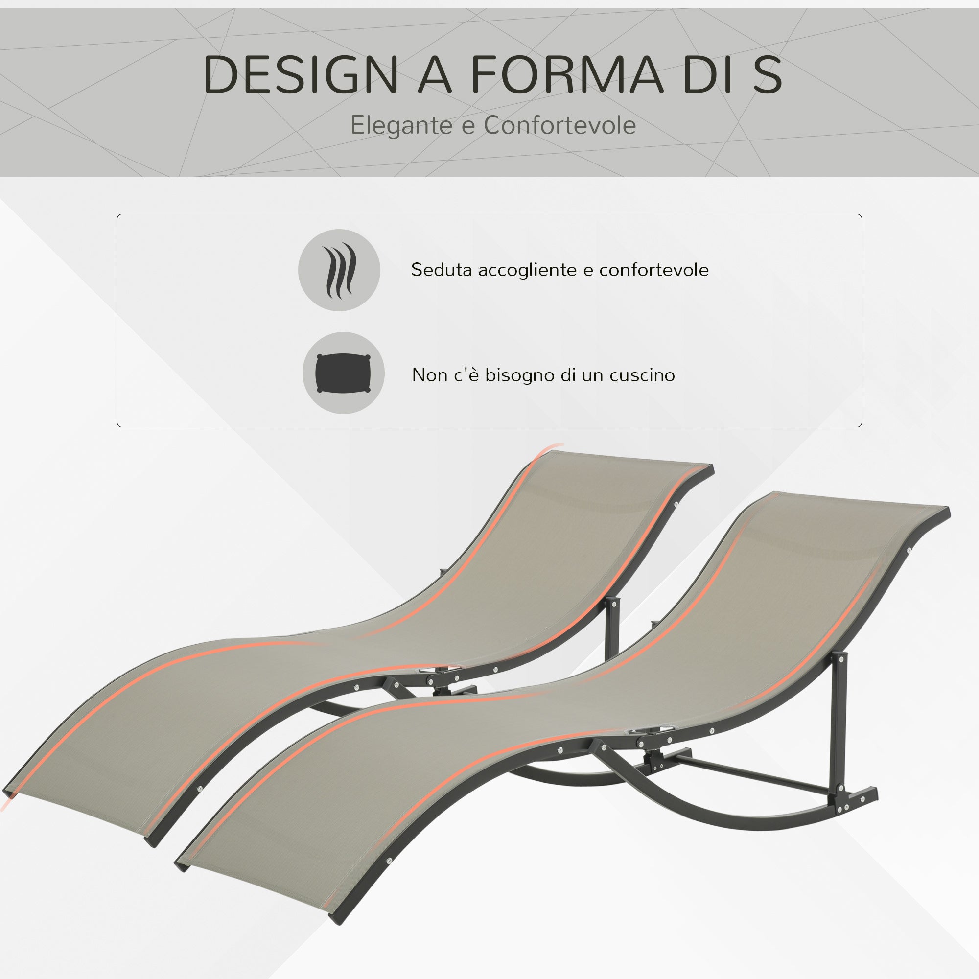 Set of 2 Folding Garden Sun Loungers, Aluminum and Texteline Sunbed, Khaki, 61x165x63cm
