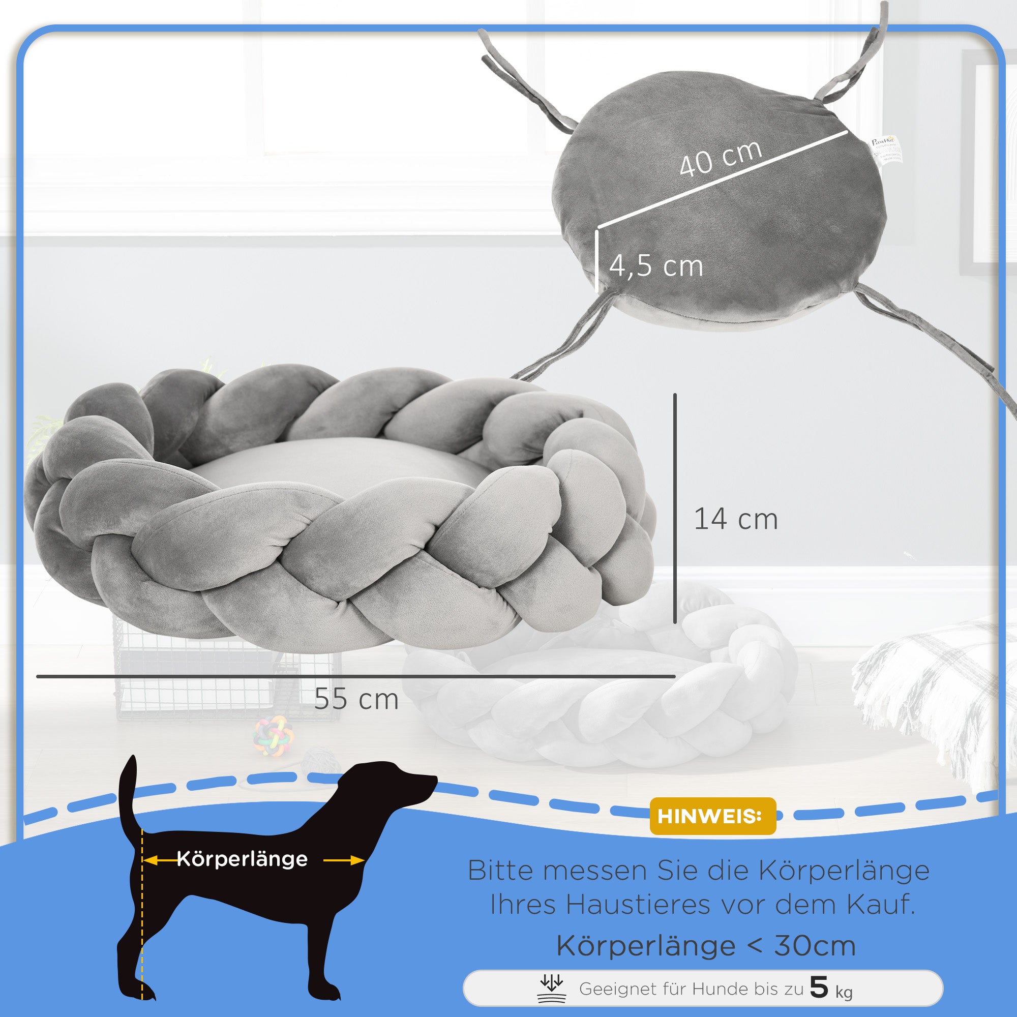 Washable Cat Bed, Dog Bed, Dog Pillow, Pet Bed, Cat Sleeping Place, Pet Mat, Dog Sofa, Donut Pillow for Small Dogs and Kittens, Velvet, Ø55 x 14 cm, Gray