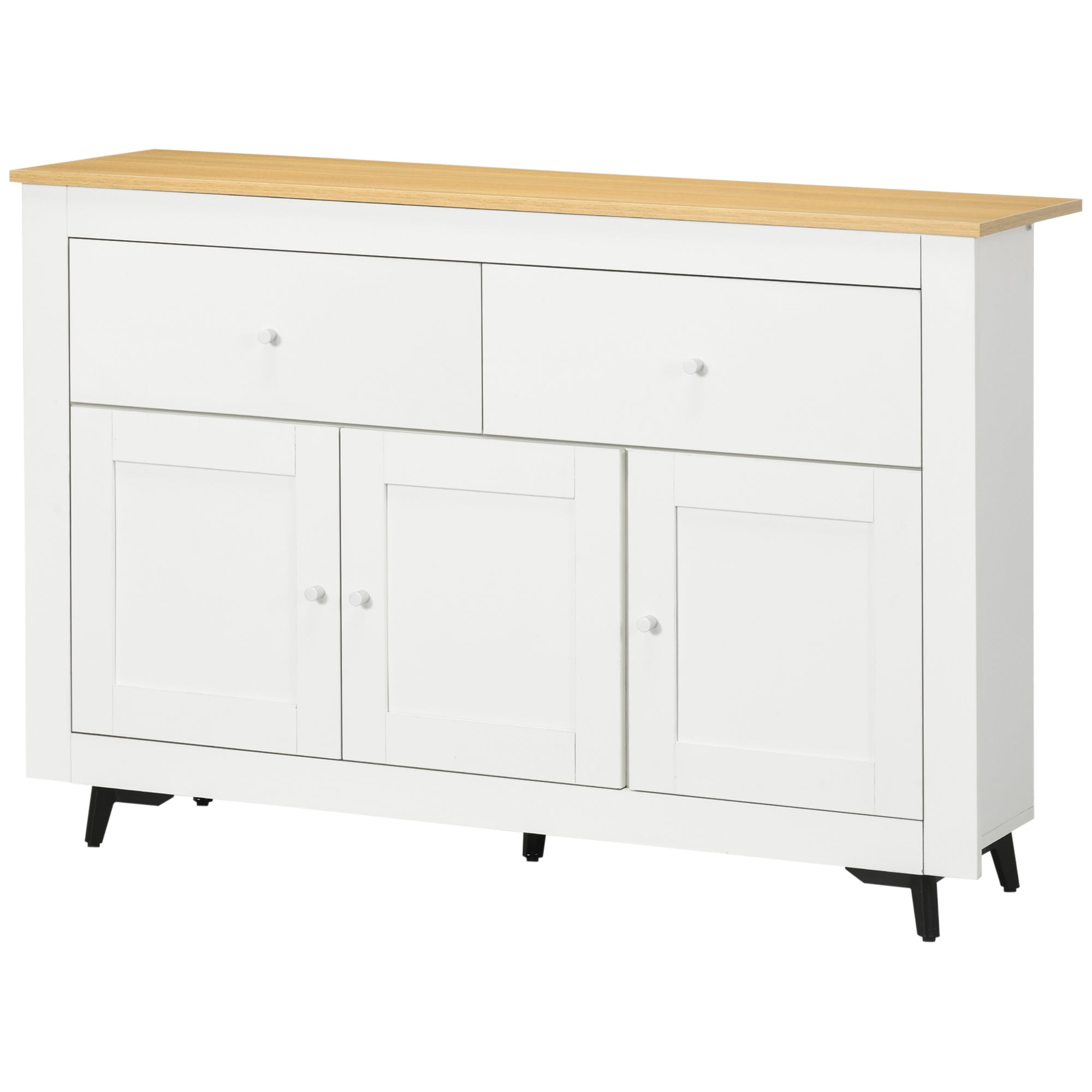Kitchen Sideboard Kitchen Auxiliary Furniture TV Stand with 2 Drawers 3 Doors and Adjustable Shelf for Dining Room Living Room 117x35x80 cm White