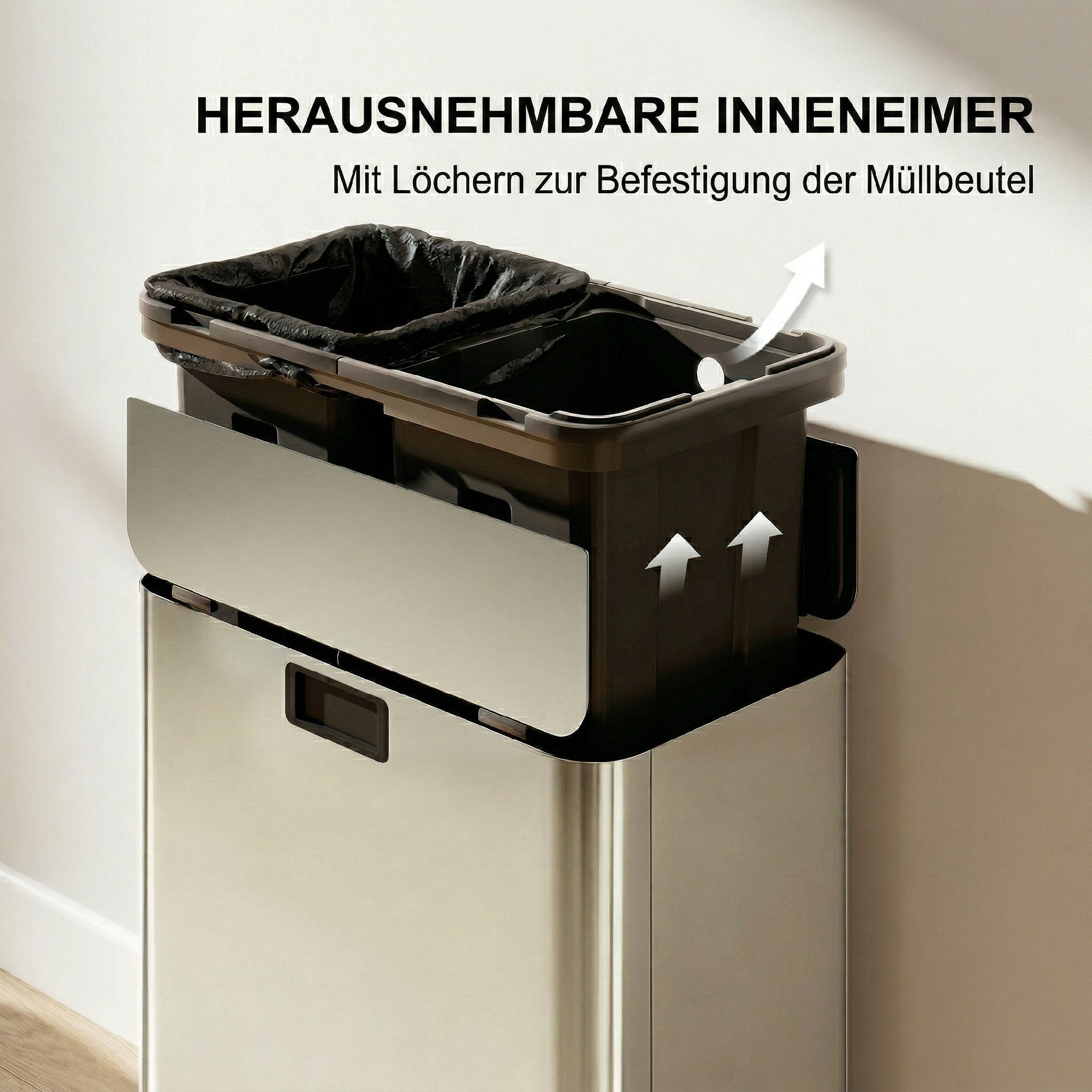 2 x 28L Stainless Steel Kitchen Step Bin with Soft-Close Butterfly Lid, Removable Inner Bins, Fingerprint-Resistant, Silver