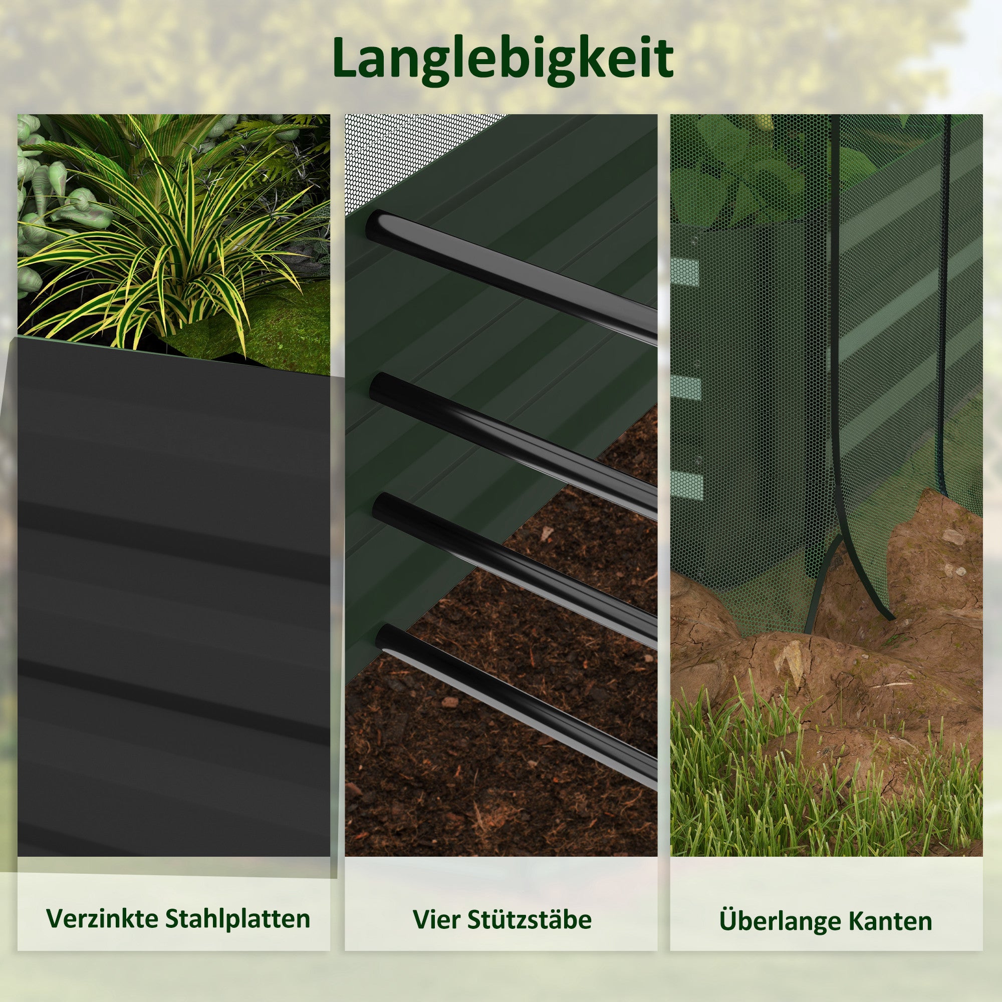 Raised Garden Bed Steel, Planter Box, Flower Box with Bird Protection Net, Sunshade, Garden Bed for Balcony, Terrace, Dark Gray, 230 x 110 x 110 cm