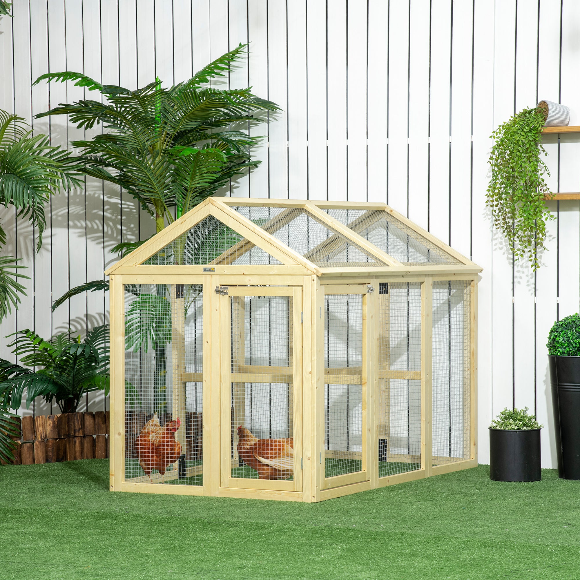 Wooden Chicken Coop Enclosed Chicken Cage 140 x 88.5 x 106 cm - Natural