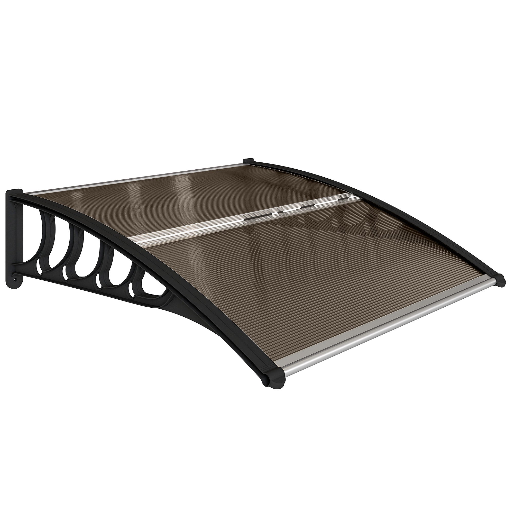 Lean-To Canopy Awning for Front Door 103 x 96.5 x 27 cm Canopy with UV Protection, Rain Protection Sun Protection for Outdoor Use Aluminum Brown