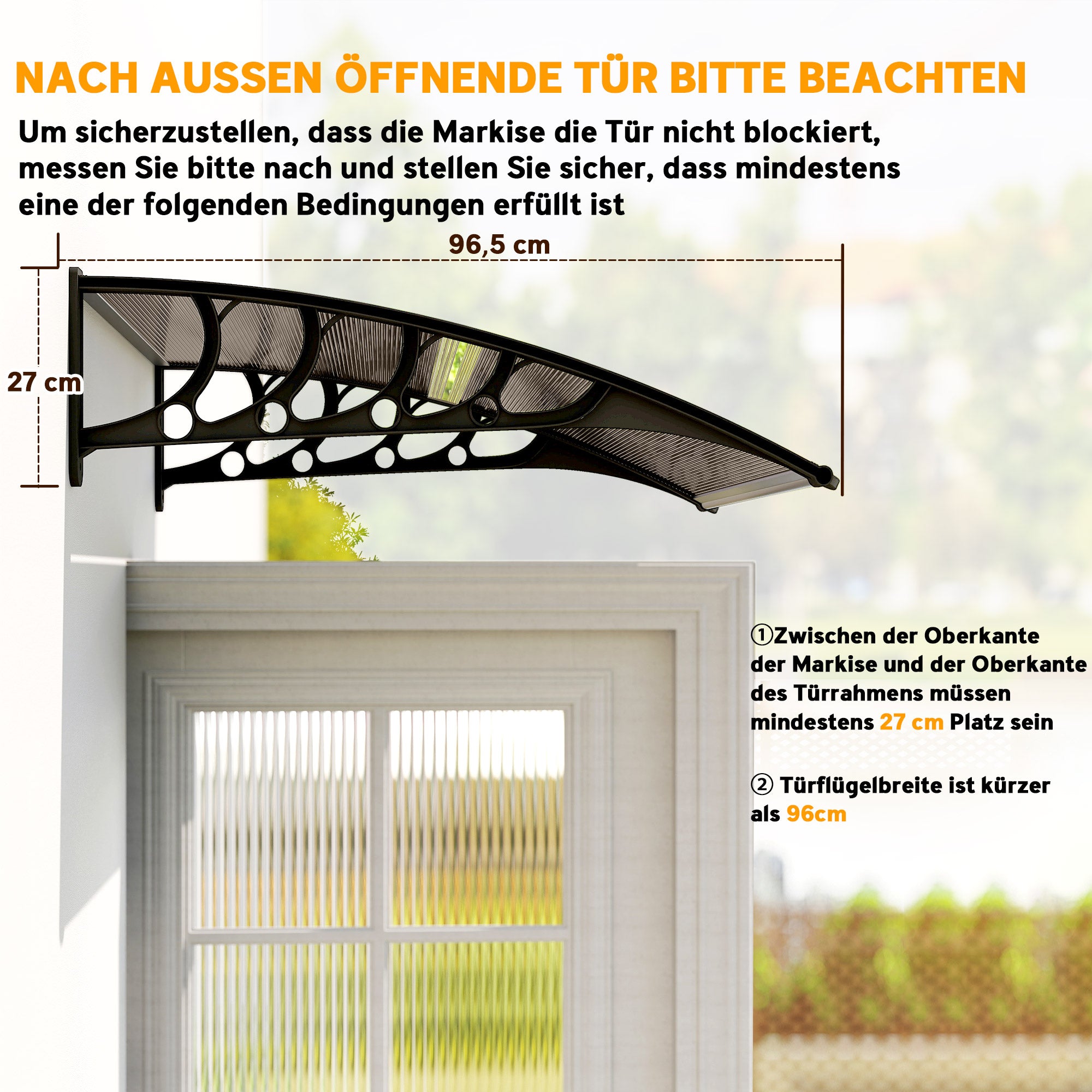 Lean-To Canopy Awning for Front Door 103 x 96.5 x 27 cm Canopy with UV Protection, Rain Protection Sun Protection for Outdoor Use Aluminum Brown