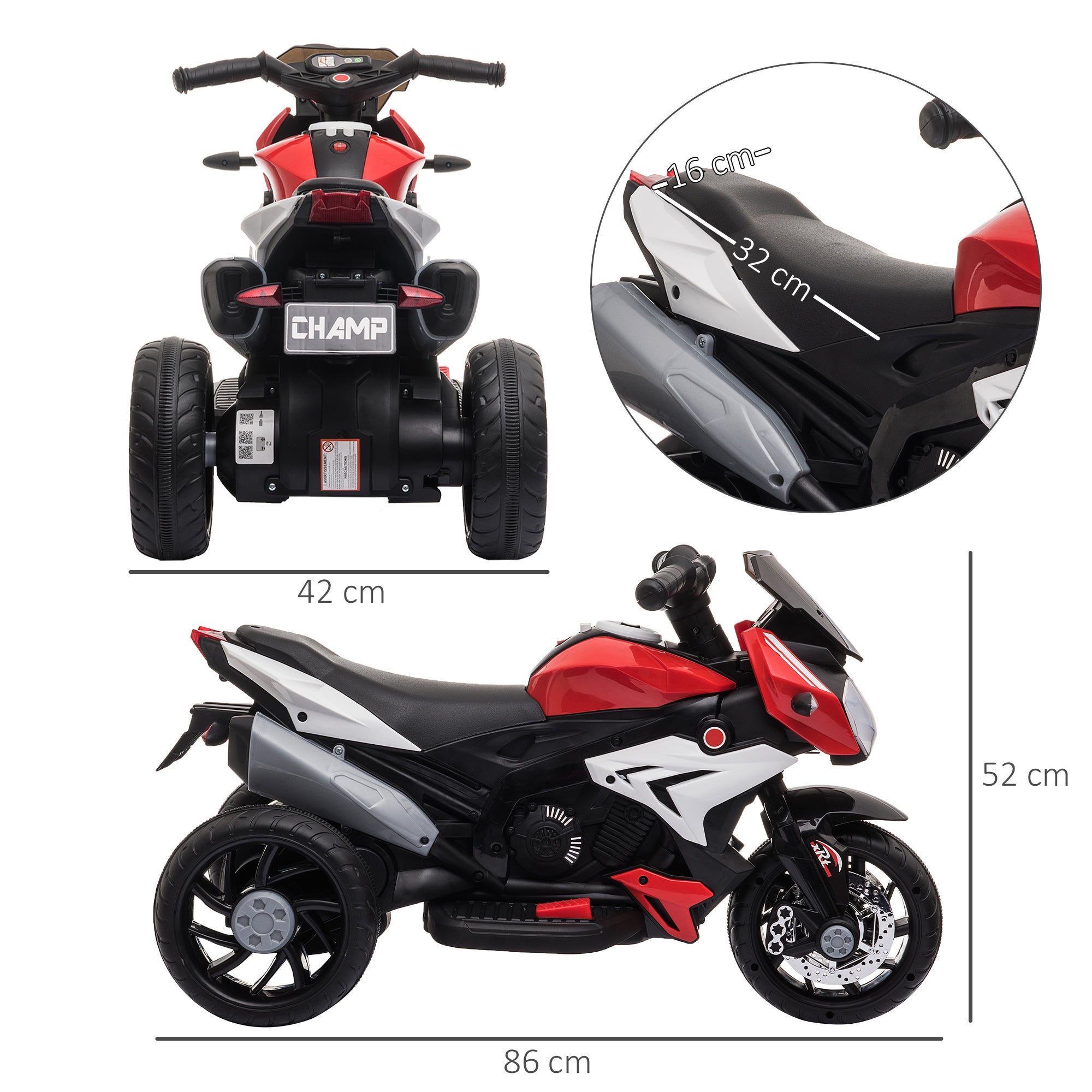 Kids Electric Motorcycle with Music, Headlights, Children's Electric Motorbike for Kids aged 3-5 Red+Black