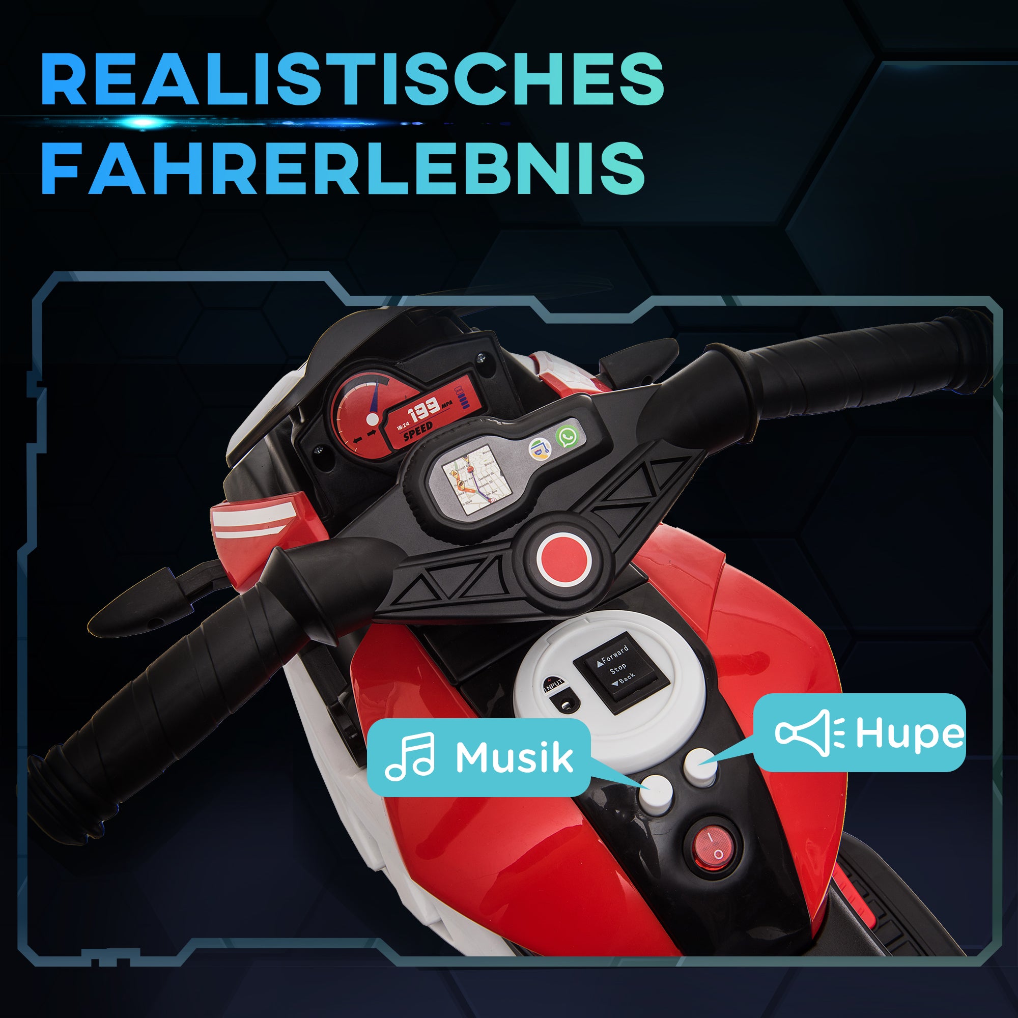 Kids Electric Motorcycle with Music, Headlights, Children's Electric Motorbike for Kids aged 3-5 Red+Black