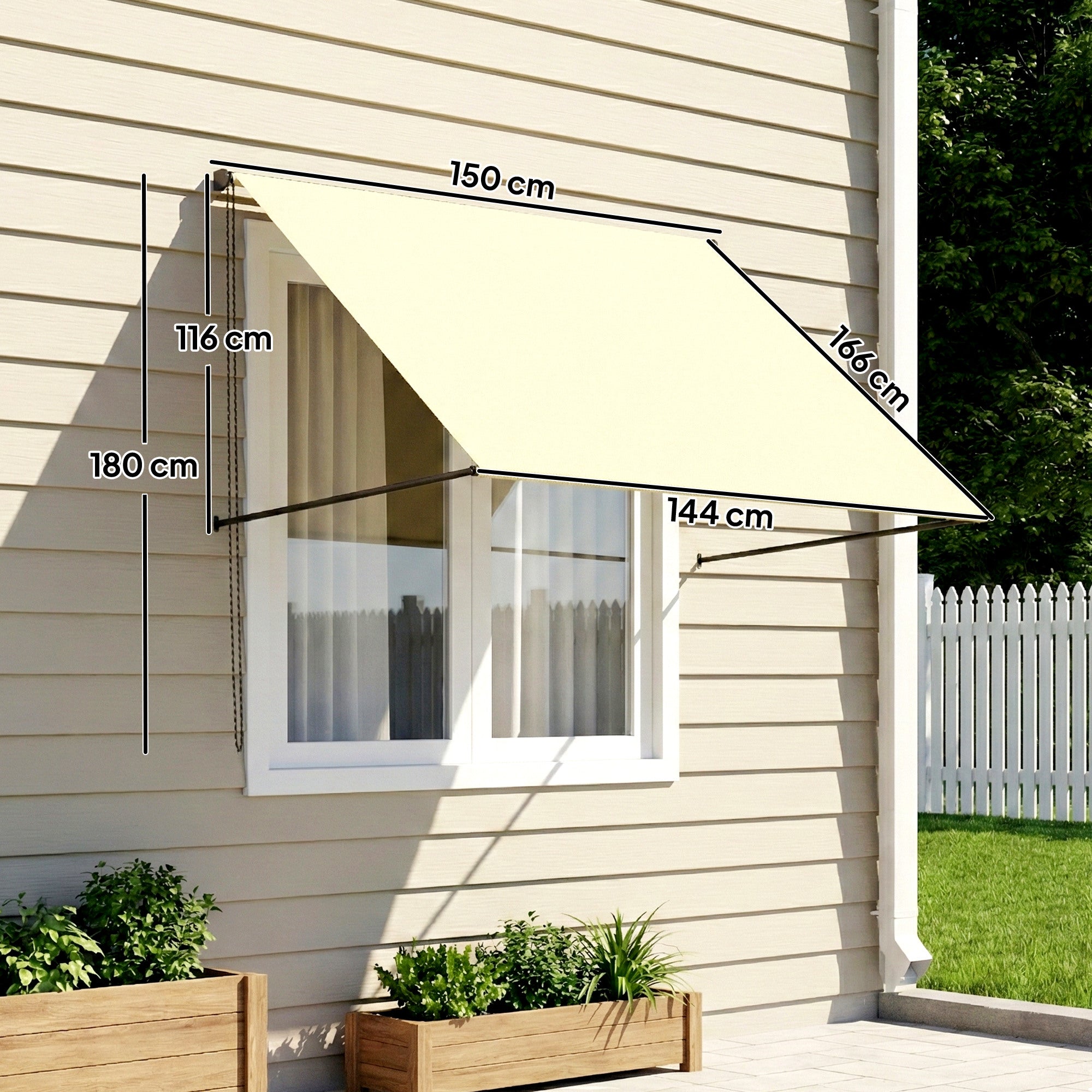 Manual Retractable Patio Awning, Adjustable Tilt, 150 x 116 cm (59 x 46 in), UV30+ Cream