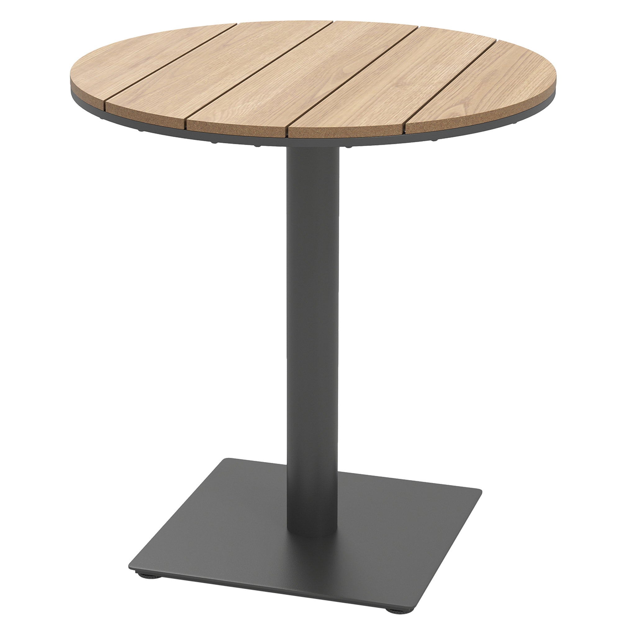 Garden Table Ø70 cm, Weatherproof Round Balcony Table with Slatted Design, Steel Dining Table Outdoor, Camping Side Table, Patio Table for Garden Terrace Balcony Natural Wood