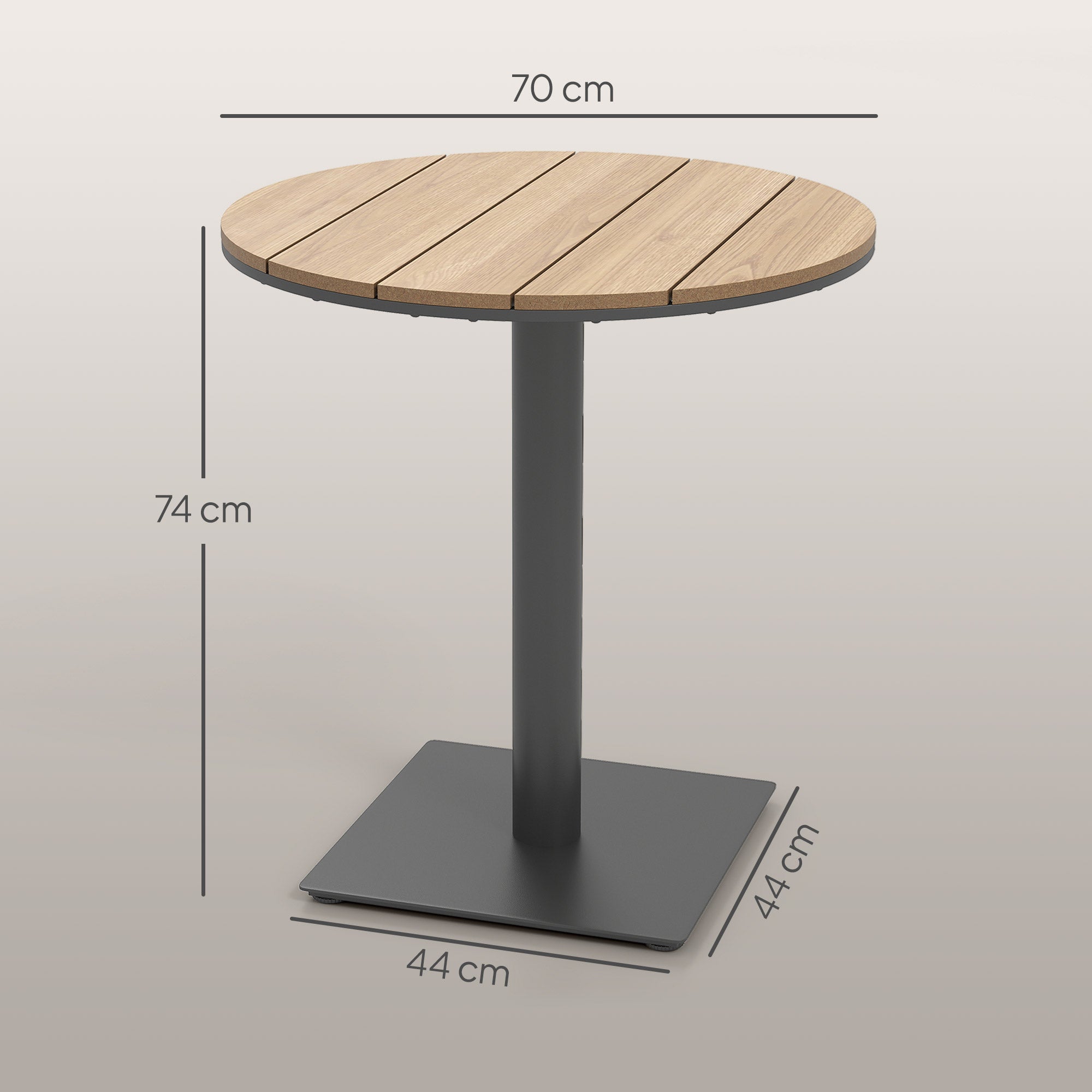 Garden Table Ø70 cm, Weatherproof Round Balcony Table with Slatted Design, Steel Dining Table Outdoor, Camping Side Table, Patio Table for Garden Terrace Balcony Natural Wood