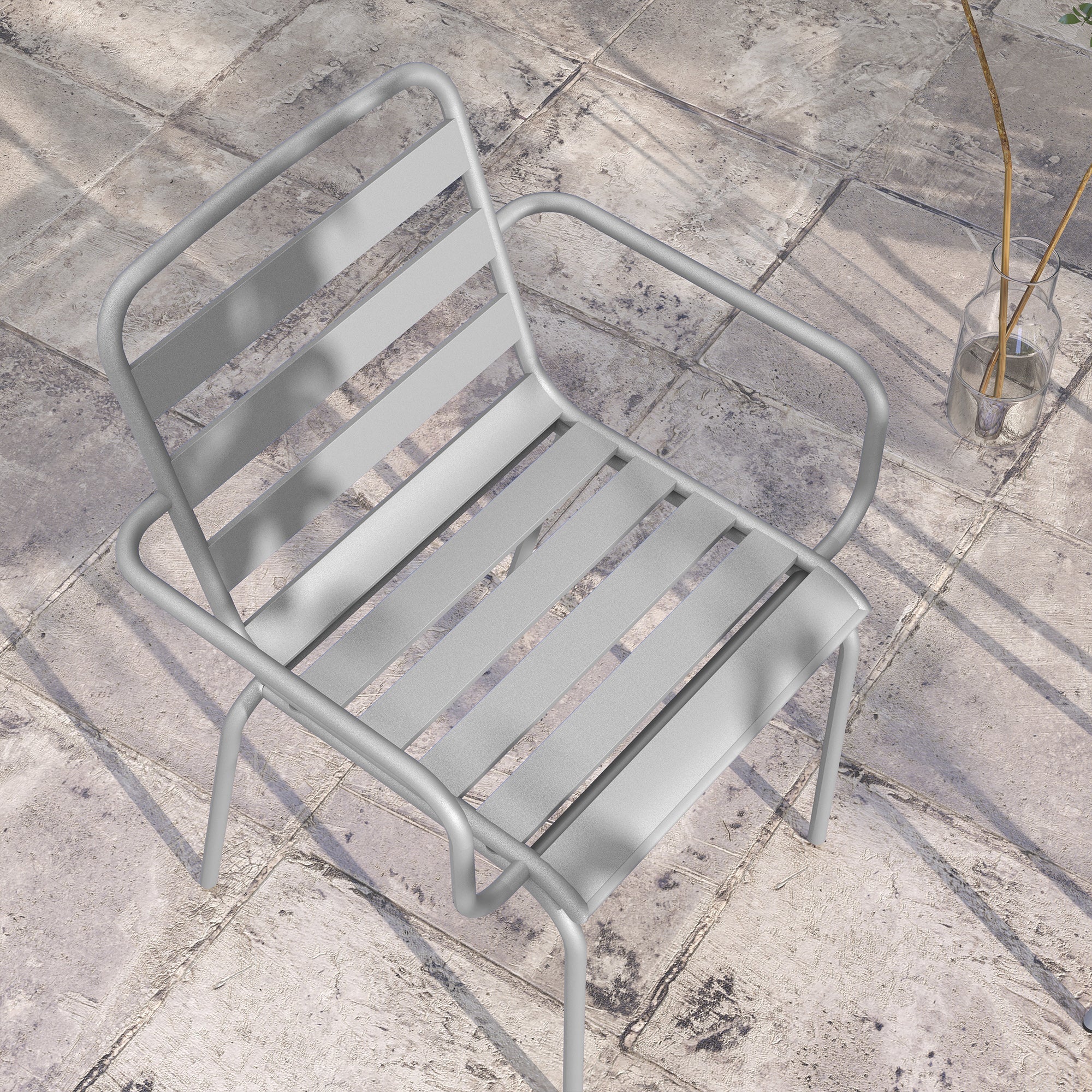 3 Piece Bistro Set Garden Furniture Set with 1 Coffee Table, 2 Stackable Chairs, Balcony Set, Seating Group for Balcony, Terrace, Steel, Light grey