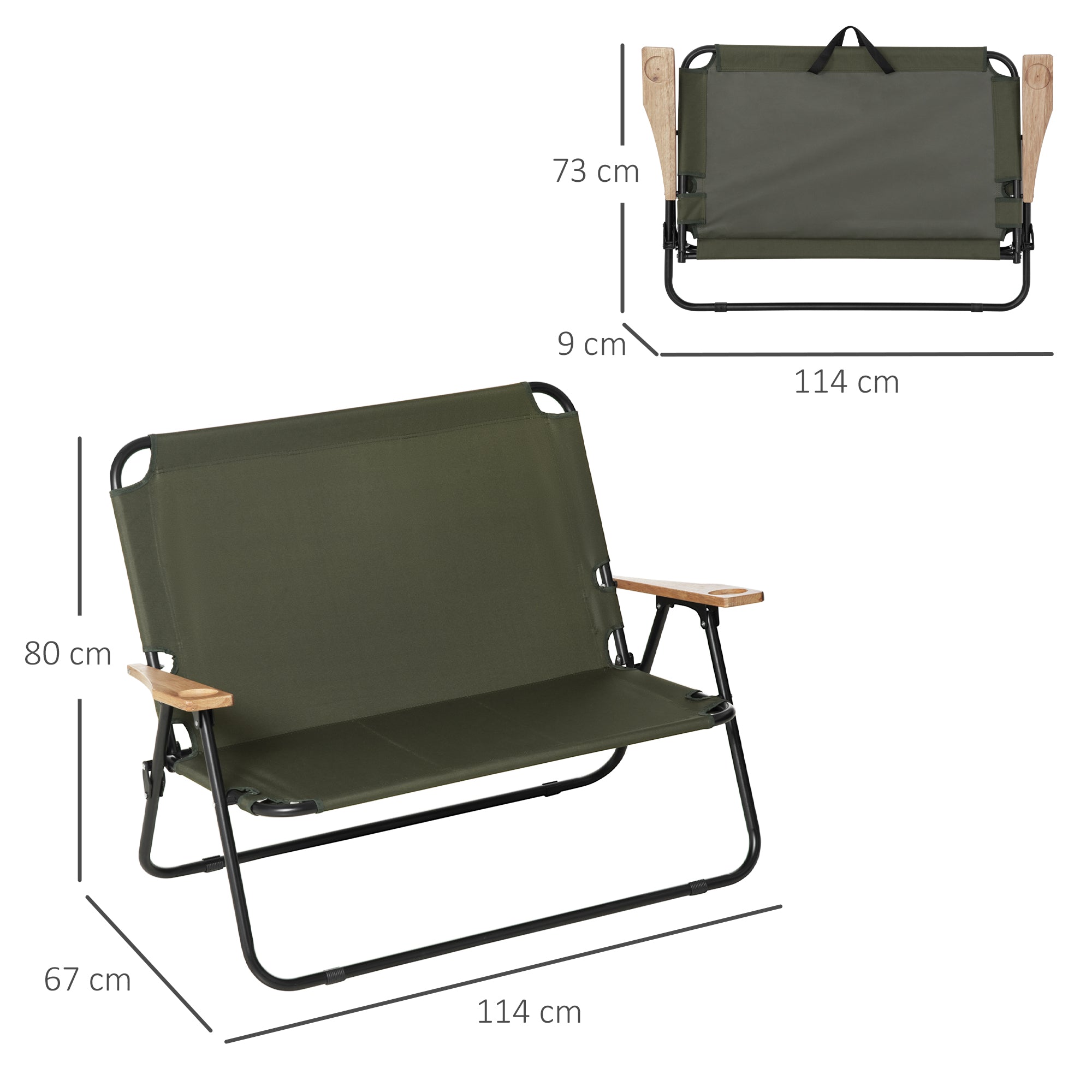 Folding Chair 2-Seater Foldable Camping Chair with Armrests Drink Holder Outdoor Folding Chair up to 160 kg Capacity Robust Fishing Chair Garden Chair for Garden Camping Beach