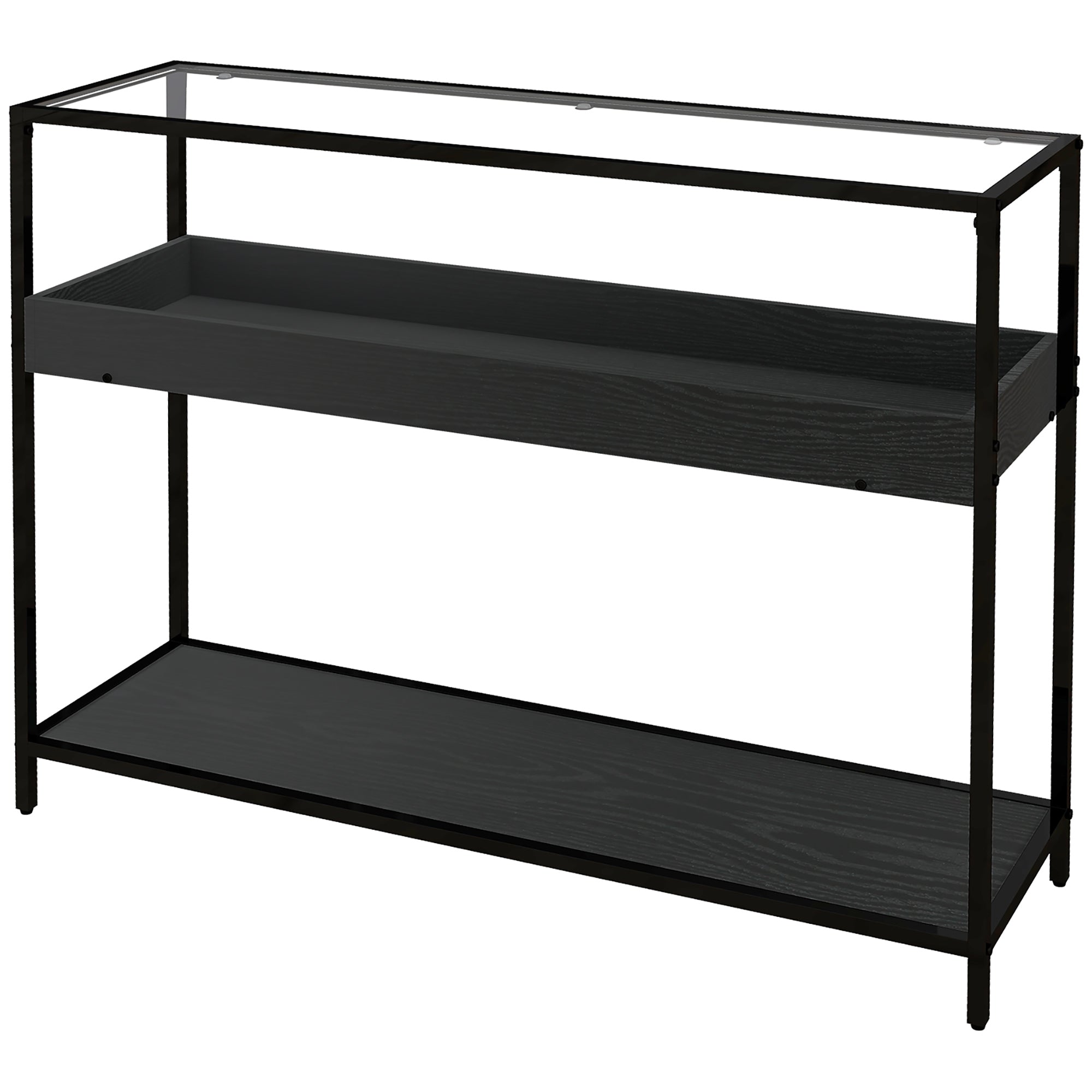 Console Table, Entryway Table with 2 Shelves, Tempered Glass Top, 100 x 30 x 78 cm, Side Table, Sofa Table, for Hallway, Small Space, Entryway, Living Room, Black