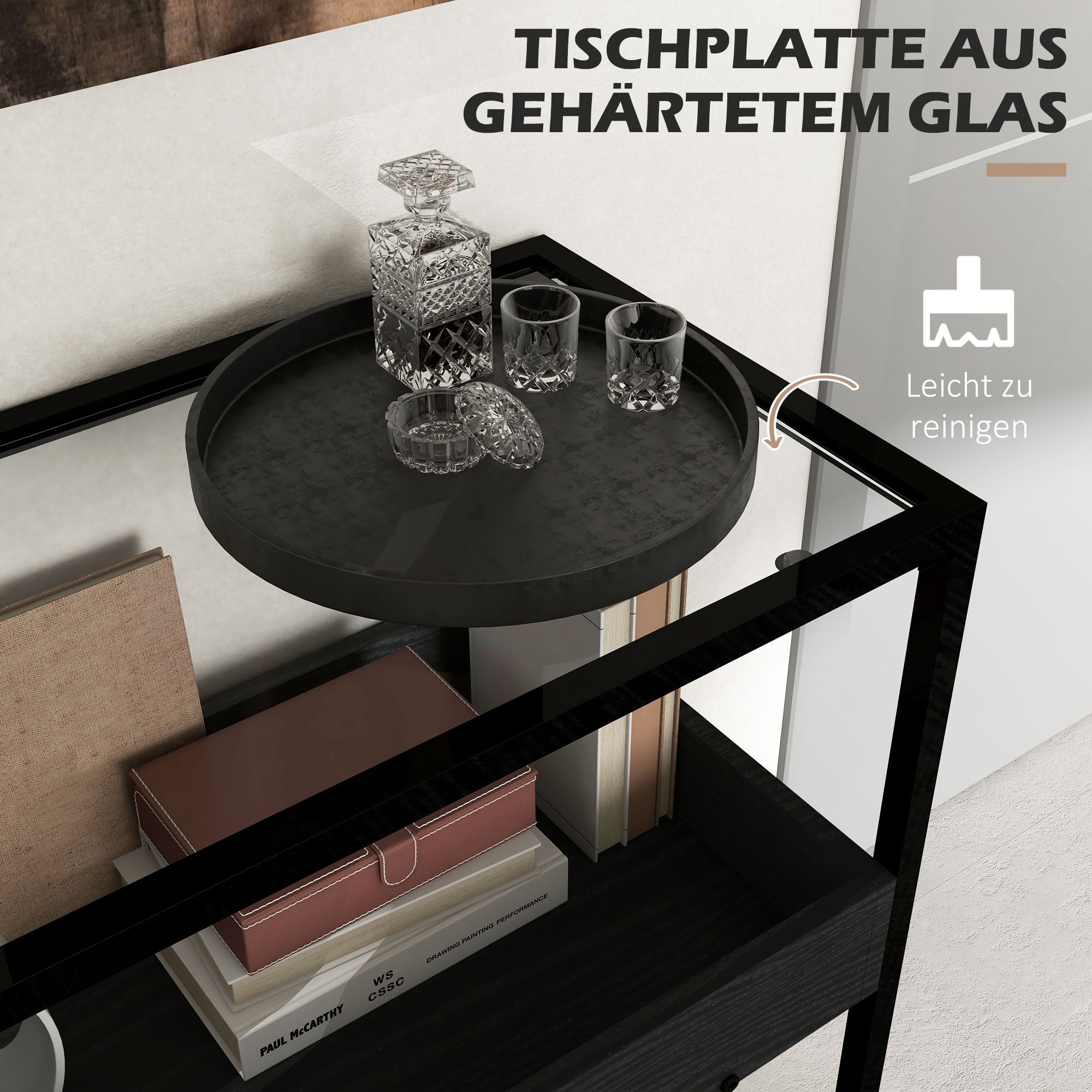 Console Table, Entryway Table with 2 Shelves, Tempered Glass Top, 100 x 30 x 78 cm, Side Table, Sofa Table, for Hallway, Small Space, Entryway, Living Room, Black