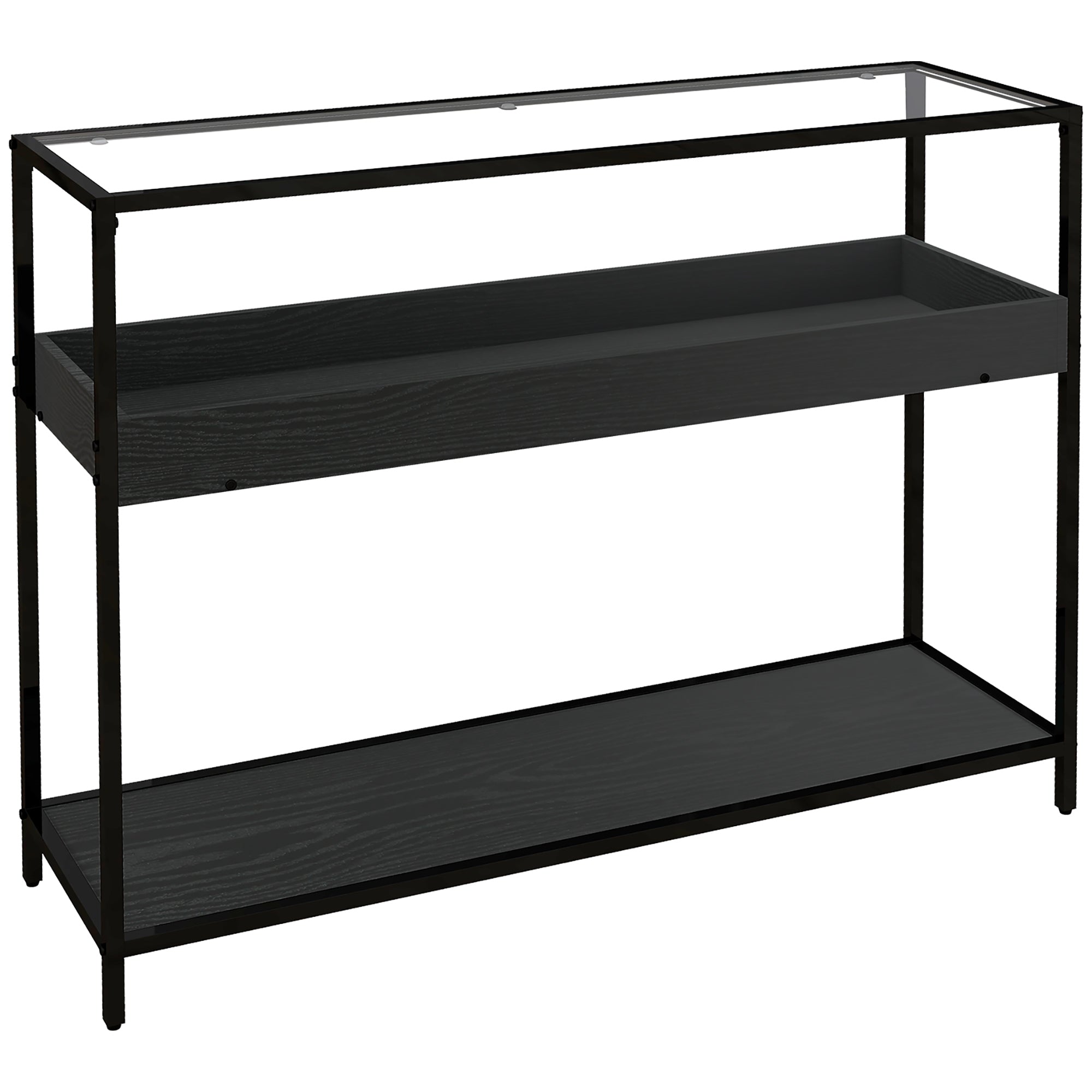 Console Table, Entryway Table with 2 Shelves, Tempered Glass Top, 100 x 30 x 78 cm, Side Table, Sofa Table, for Hallway, Small Space, Entryway, Living Room, Black