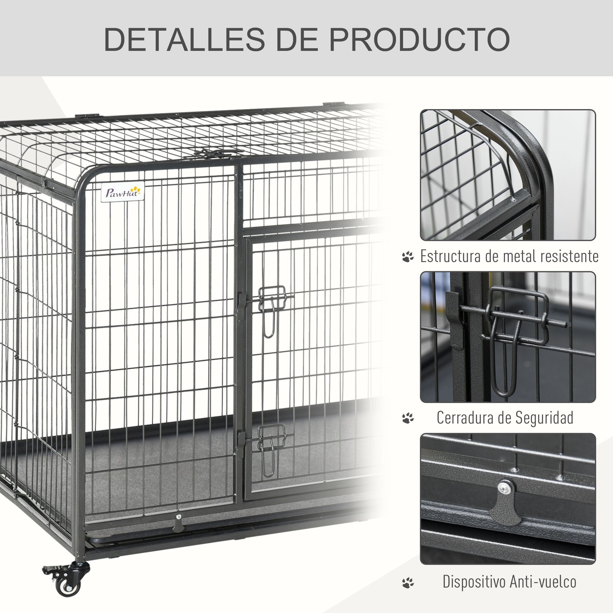 Foldable Metal Dog Cage for Large Dogs 125x76x81 cm with Wheels and Brakes Removable Tray and Door with Latches for Golden Retriever Labrador Dark Gray