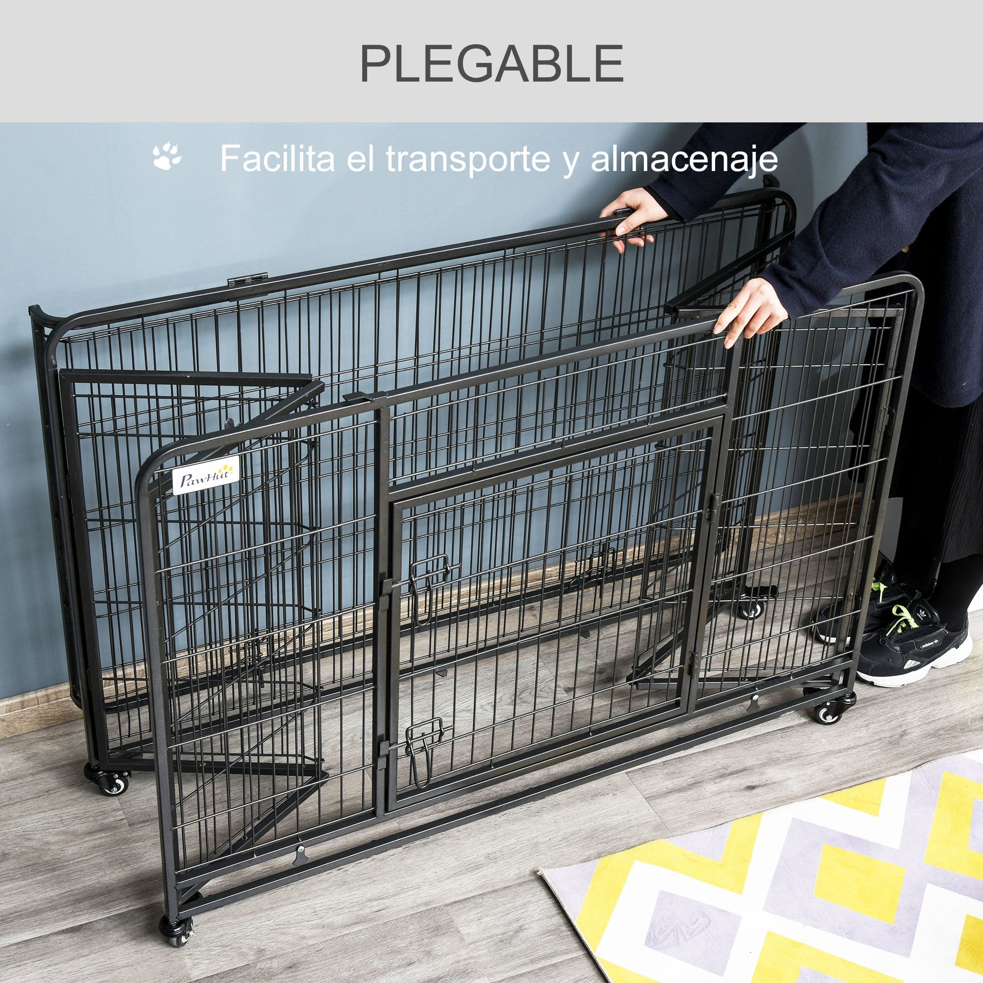 Foldable Metal Dog Cage for Large Dogs 125x76x81 cm with Wheels and Brakes Removable Tray and Door with Latches for Golden Retriever Labrador Dark Gray