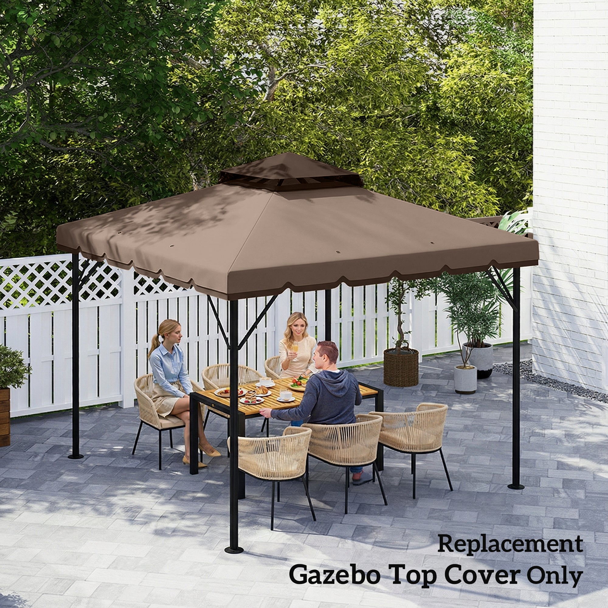 Replacement Canopy for 3 x 3 m Gazebo — Water-Resistant Double Roof with Drainage Holes, Polyester Cover, Khaki