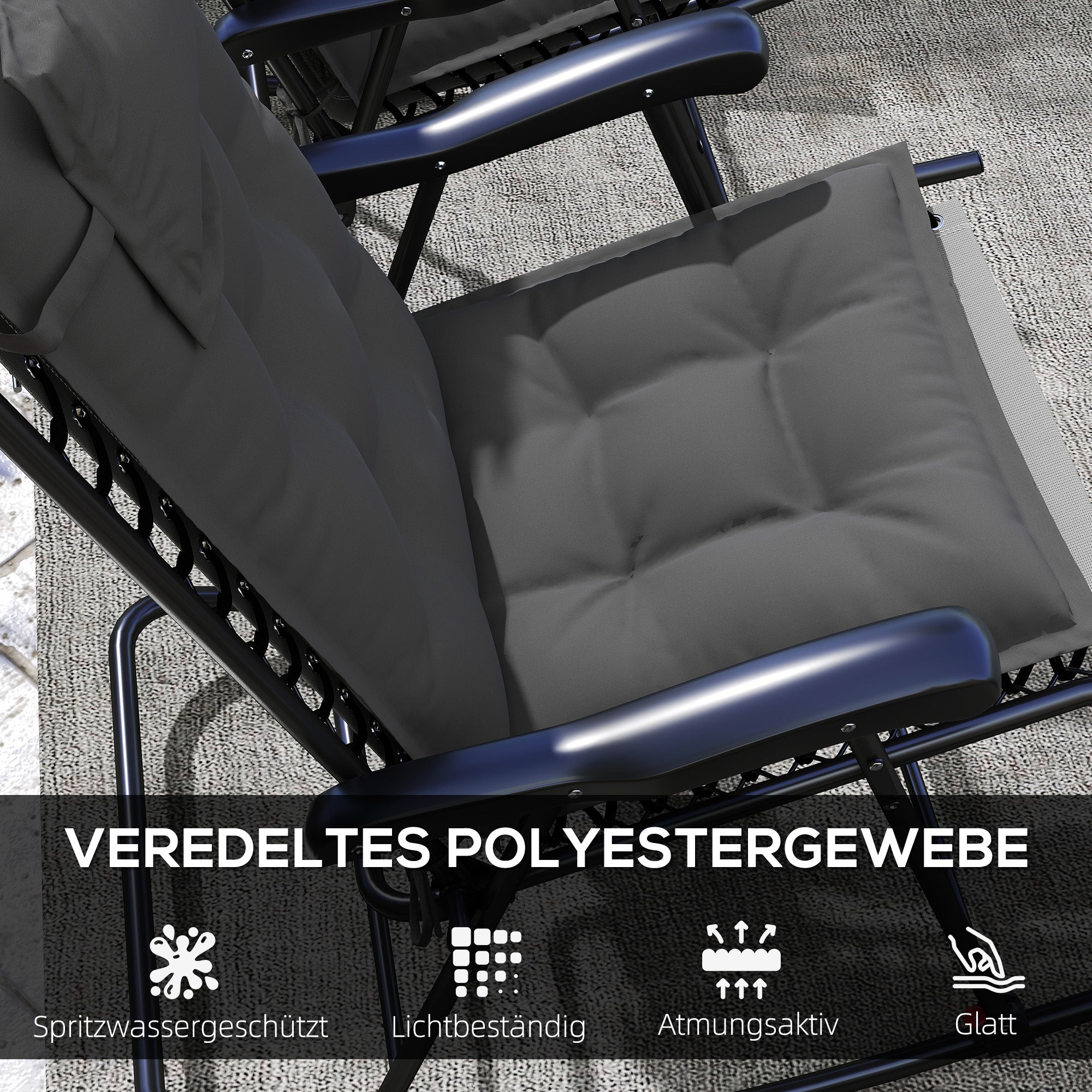 2-Piece Set Lounger Cushion Water-Repellent Cushion for Garden Lounger Padding for Beach Lounger Sun Lounger Pillow Cushion for Garden Furniture Cushions 50x116x5 cm, Dark Gray