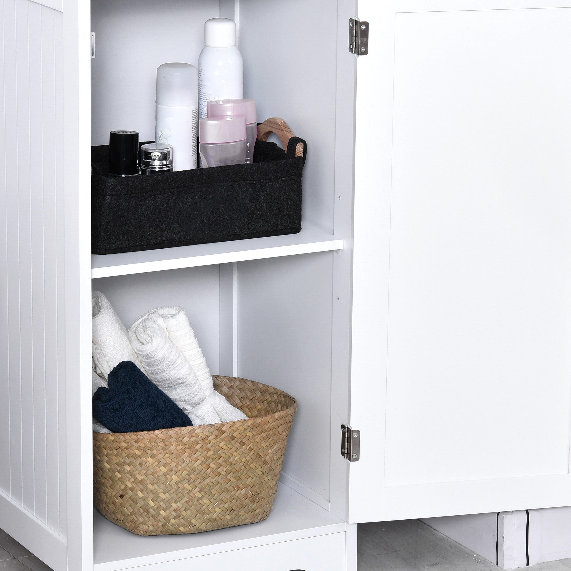 Tall Bathroom Cabinet 5-Level Bathroom Auxiliary Column with 3 Shelves 1 Door and Adjustable Inner Shelf 40x38x160 cm White