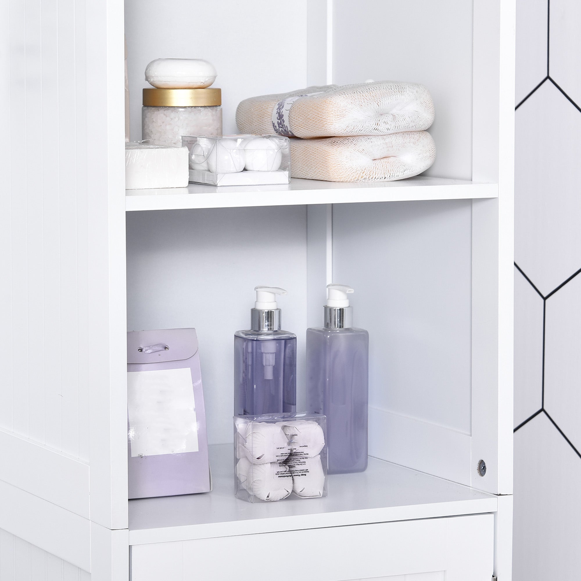 Tall Bathroom Cabinet 5-Level Bathroom Auxiliary Column with 3 Shelves 1 Door and Adjustable Inner Shelf 40x38x160 cm White