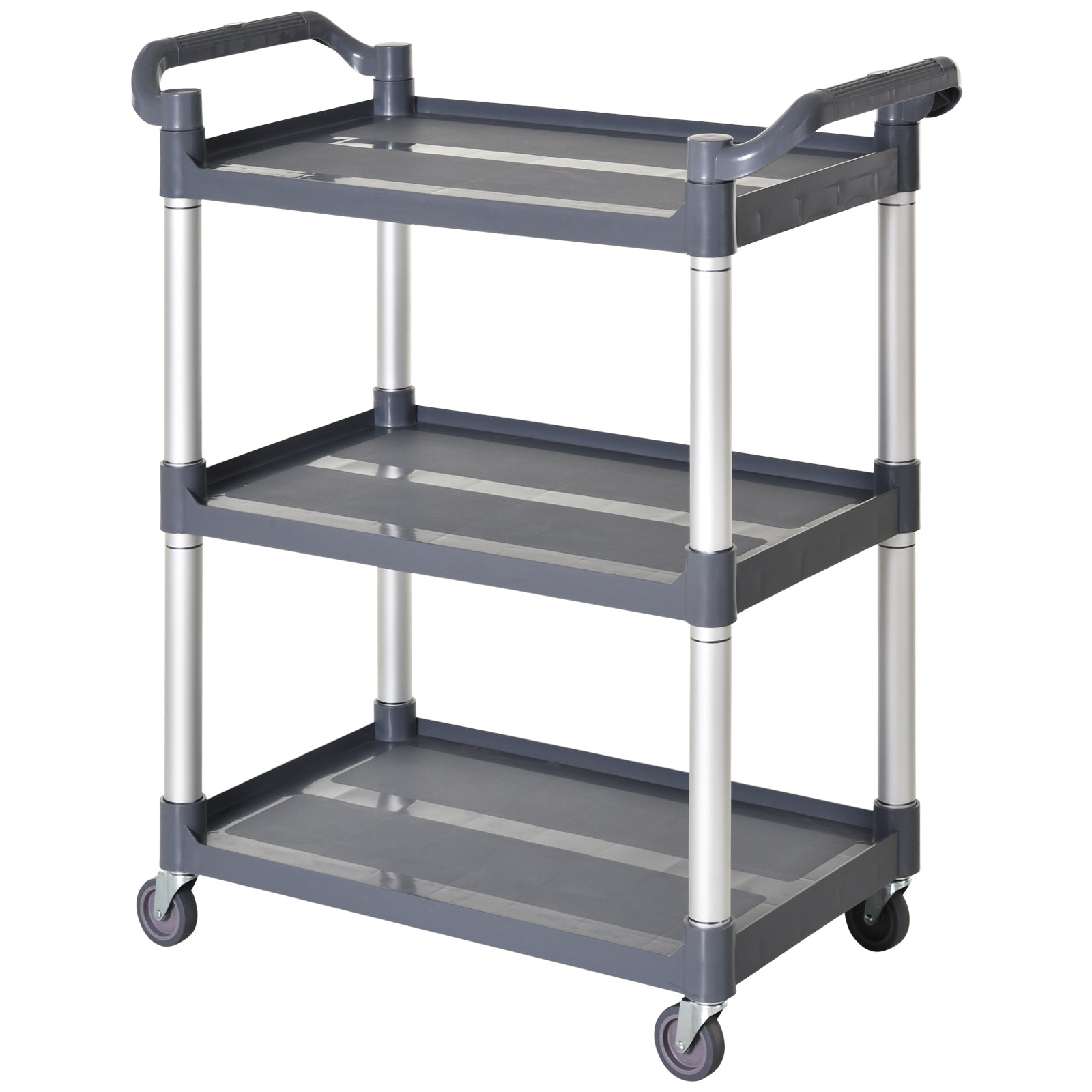 3-Tier Aluminum Alloy Wheeled Utility Cart Kitchen Storage Cart Load 105 kg for Dining Room Bathroom 88x44x93 cm Gray