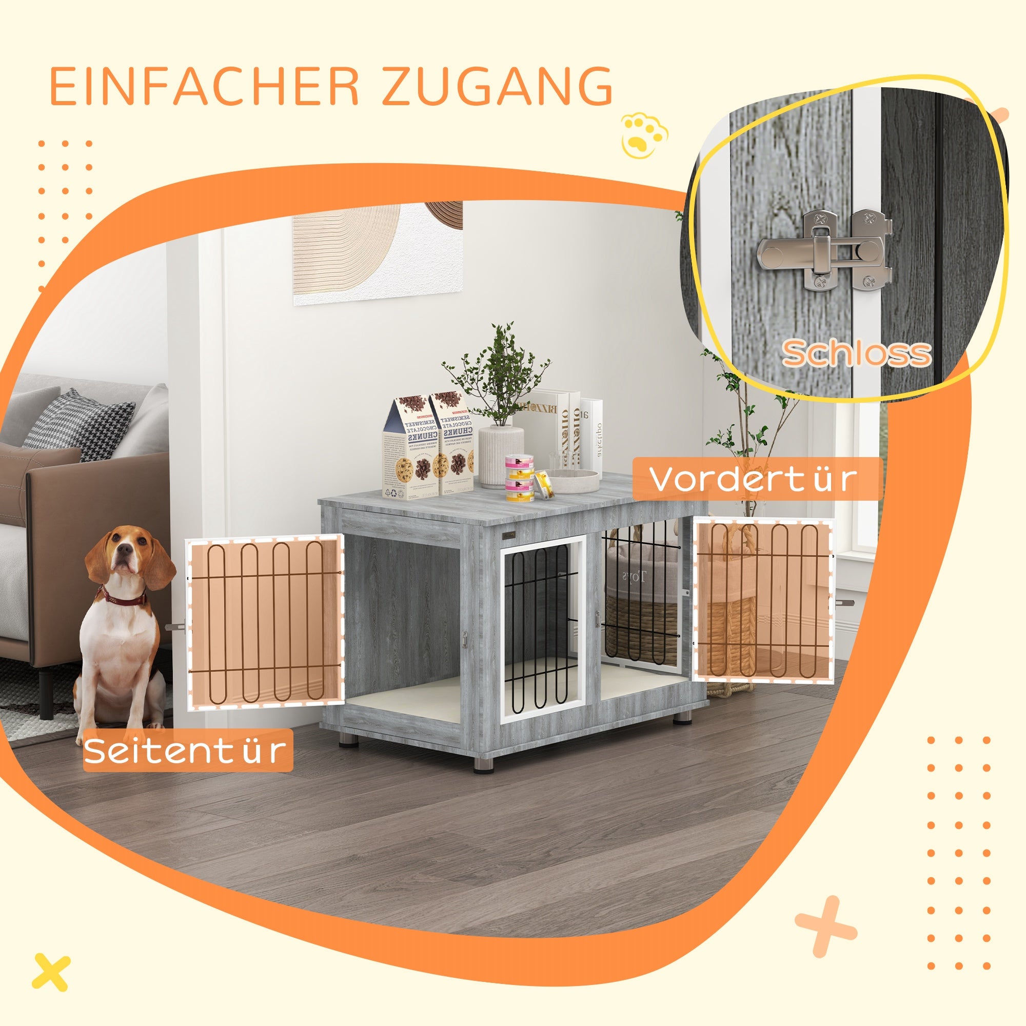 Dog Crate Furniture with 2 Doors Cushion 2 Locks Metal Dog Box for Home Indoor Dog House for Large Dogs up to 25 kg Side Table Dog House 90 x 58 x 65 cm Gray