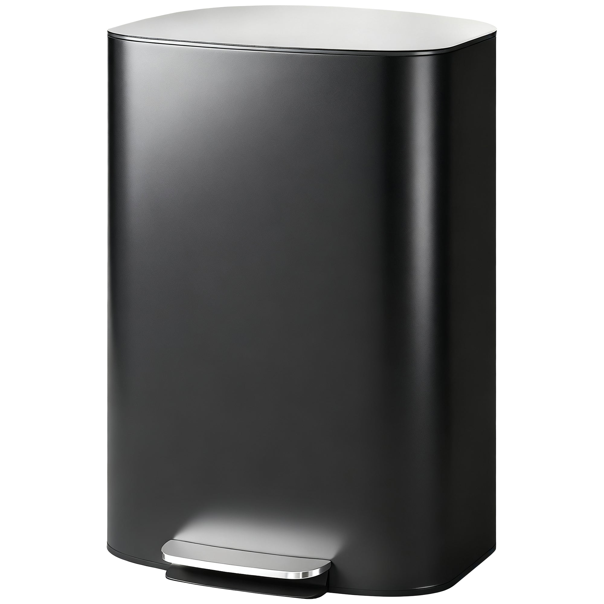 50L (13.2 gal) Kitchen Step Trash Can with Stay-Open Function, Soft-Close Lid, Foot Pedal – Stainless Steel, Black, 17.8 x 14.4 x 24.6 in (45.1 x 36.5 x 62.6 cm)