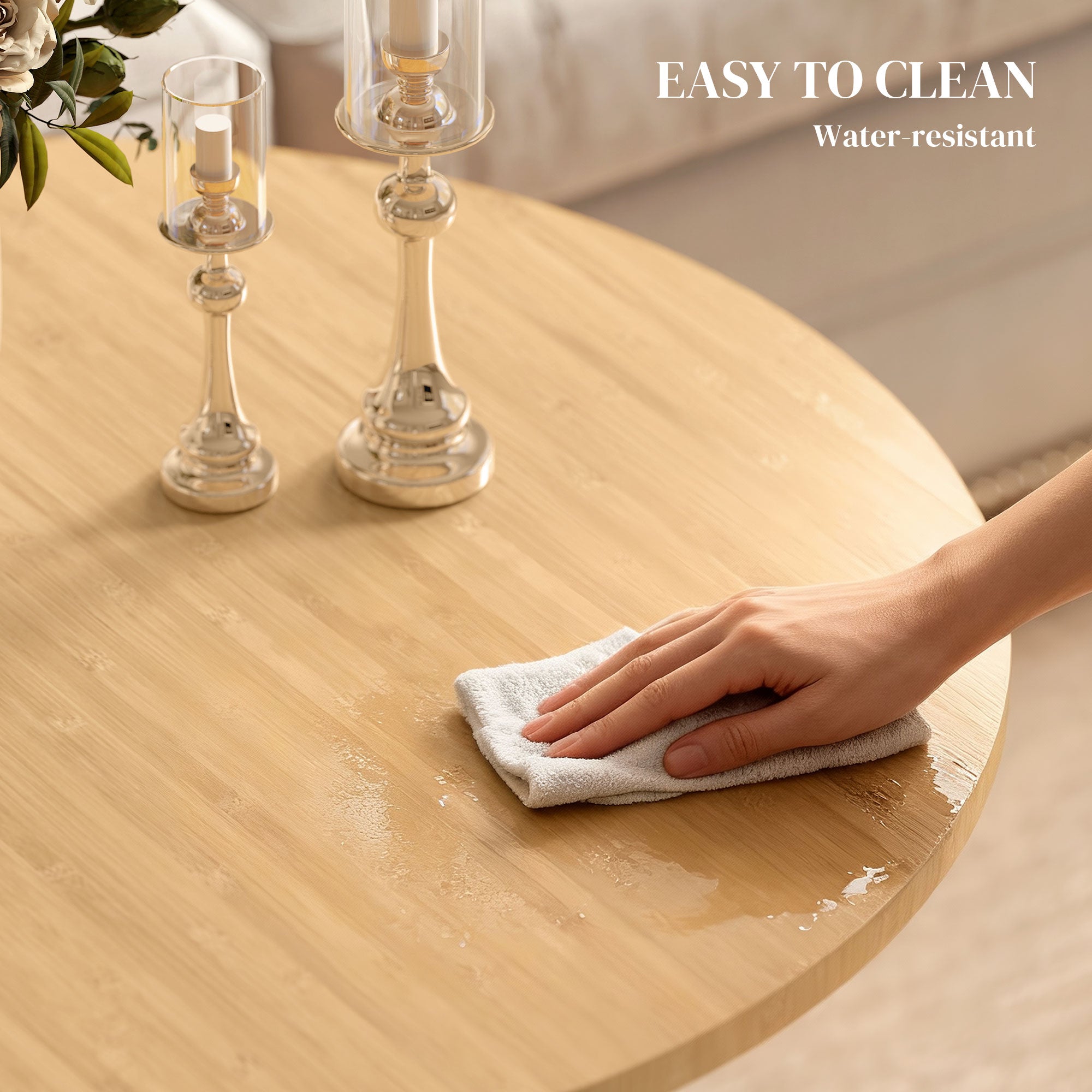 Round Bamboo Coffee Table Ø26 in Modern Living Room Table with Cross Base, Supports up to 265 lb, Natural