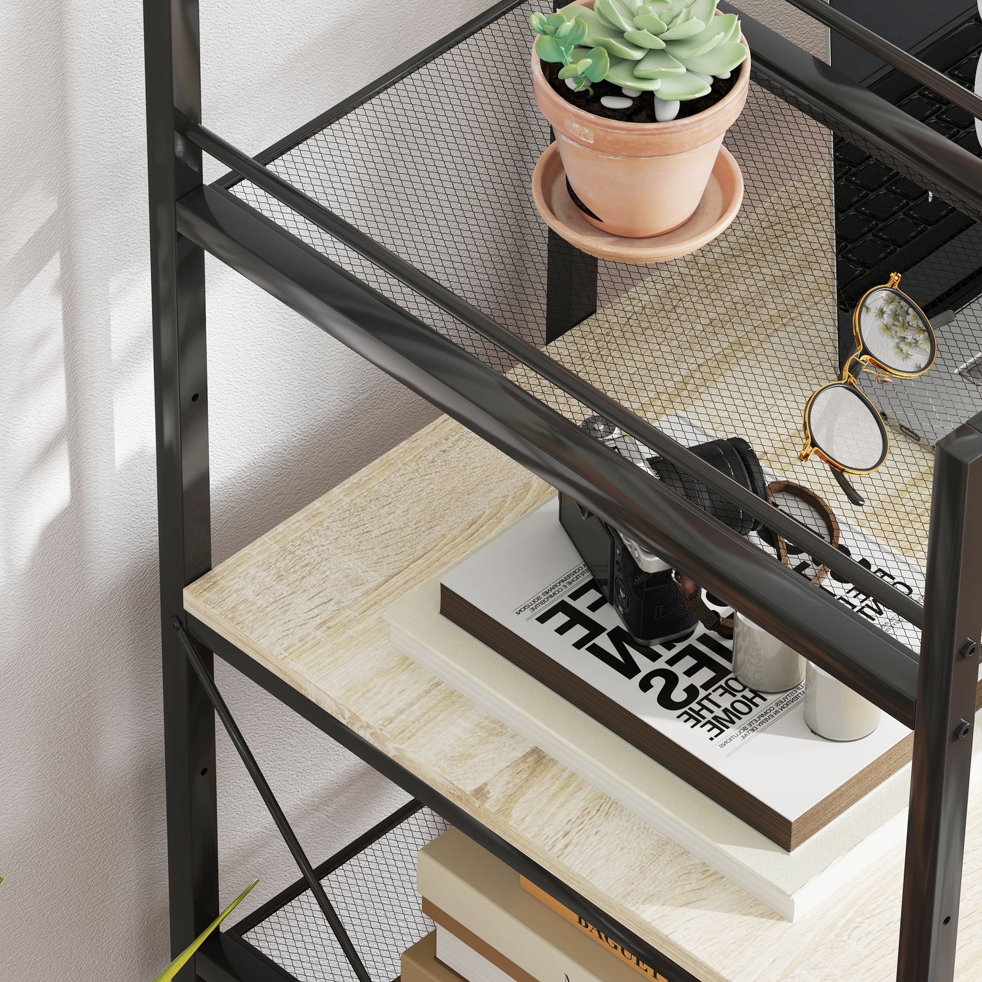 Industrial Reversible Bookshelf Desk Steel Frame Study Table for Home Office Bedroom 110x53x115.5 cm Oak and Black