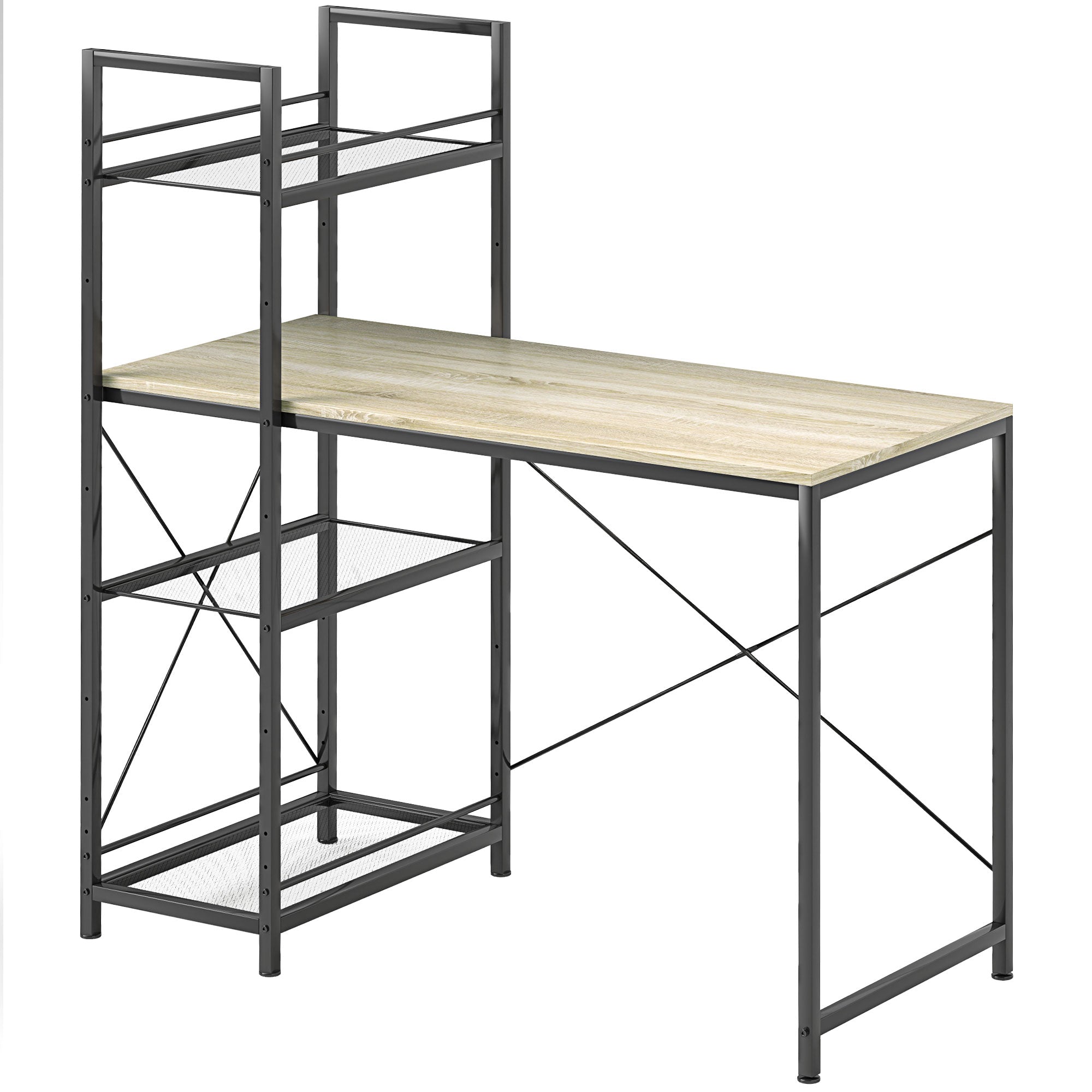 Industrial Reversible Bookshelf Desk Steel Frame Study Table for Home Office Bedroom 110x53x115.5 cm Oak and Black