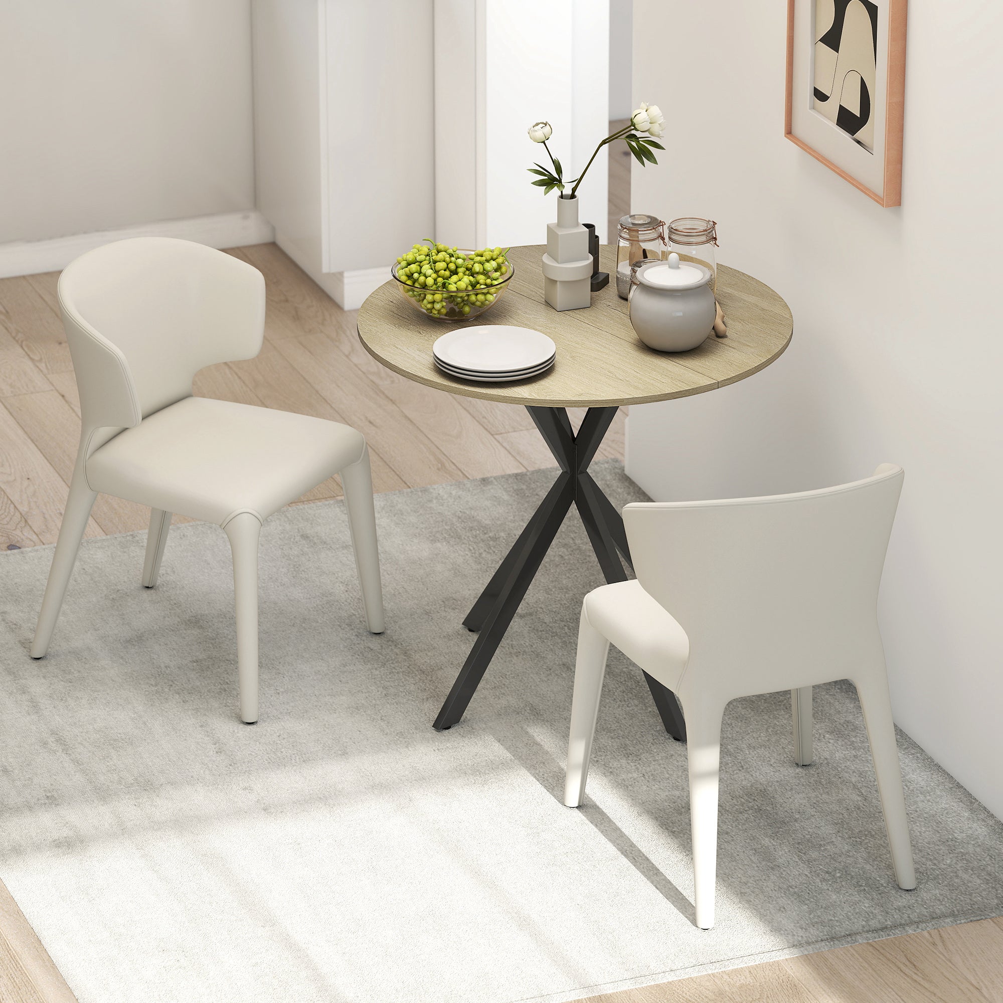 Round Dining Table Ø80cm Dining Room Table in Industrial Style with Steel Legs, Kitchen Table for Dining Room, Kitchen, Home Office, White Oak