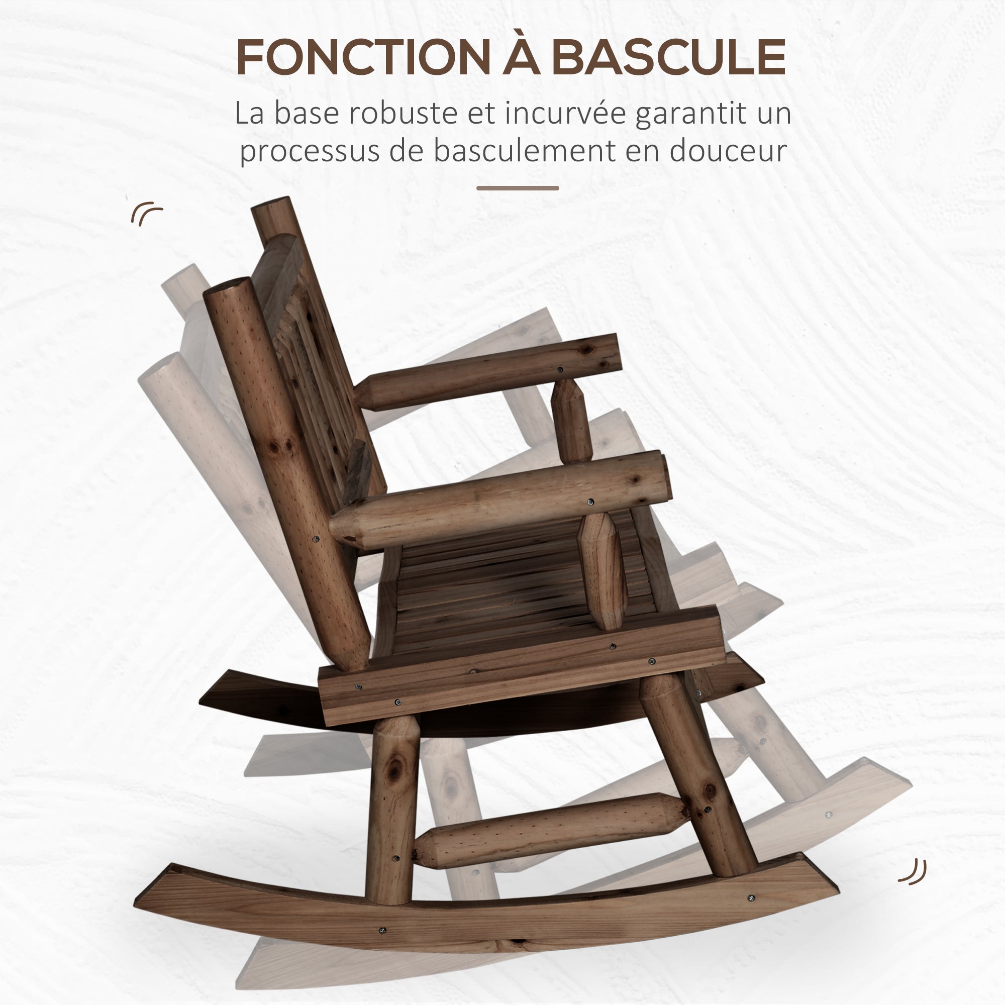 2-Seater Rocking Garden Bench Rural Chic Style Structure Backrest Armrests Shaped like Wood Logs Slatted Seat Pine treated carbonization