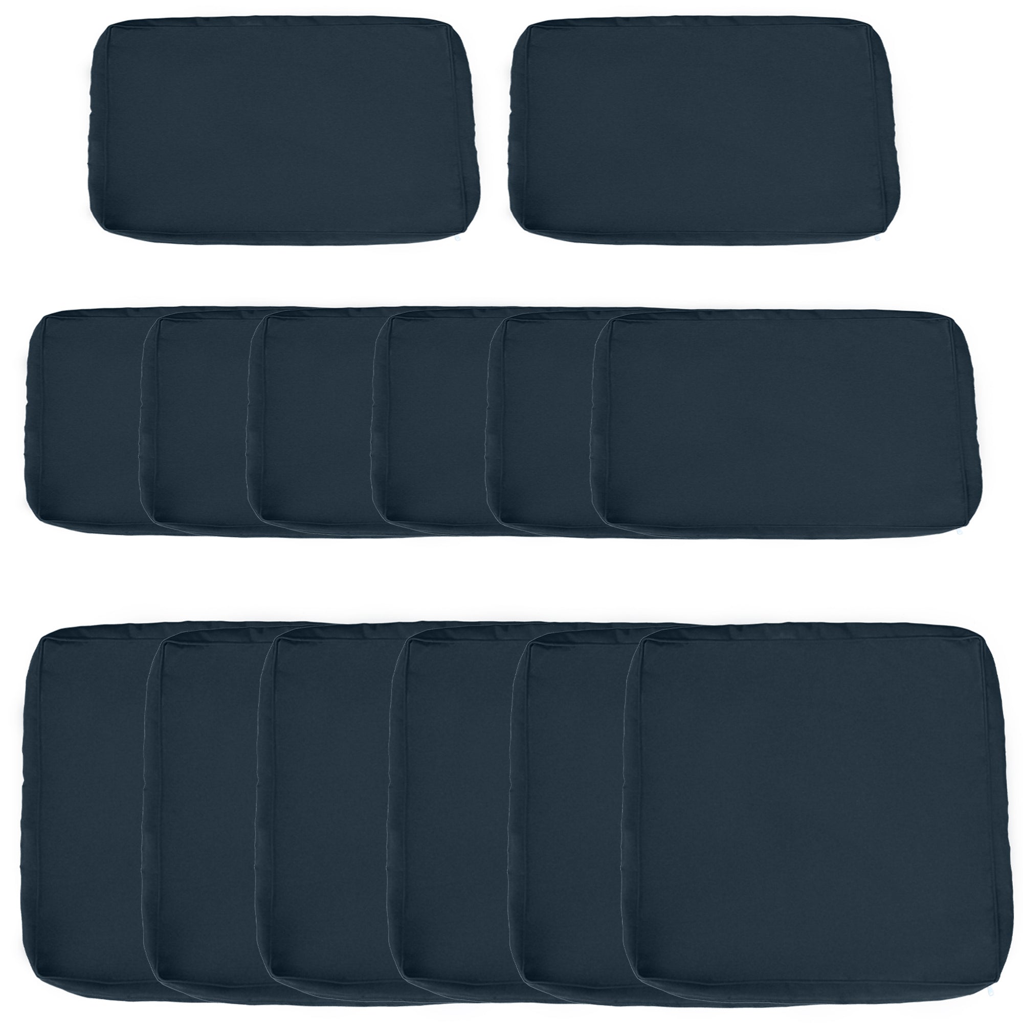 Set of 14 Replacement Covers Garden Lounge Cushions - 6 Seat Cushion Covers, 8 Back Cushion Covers - Zippered Water-Repellent Polyester Blue
