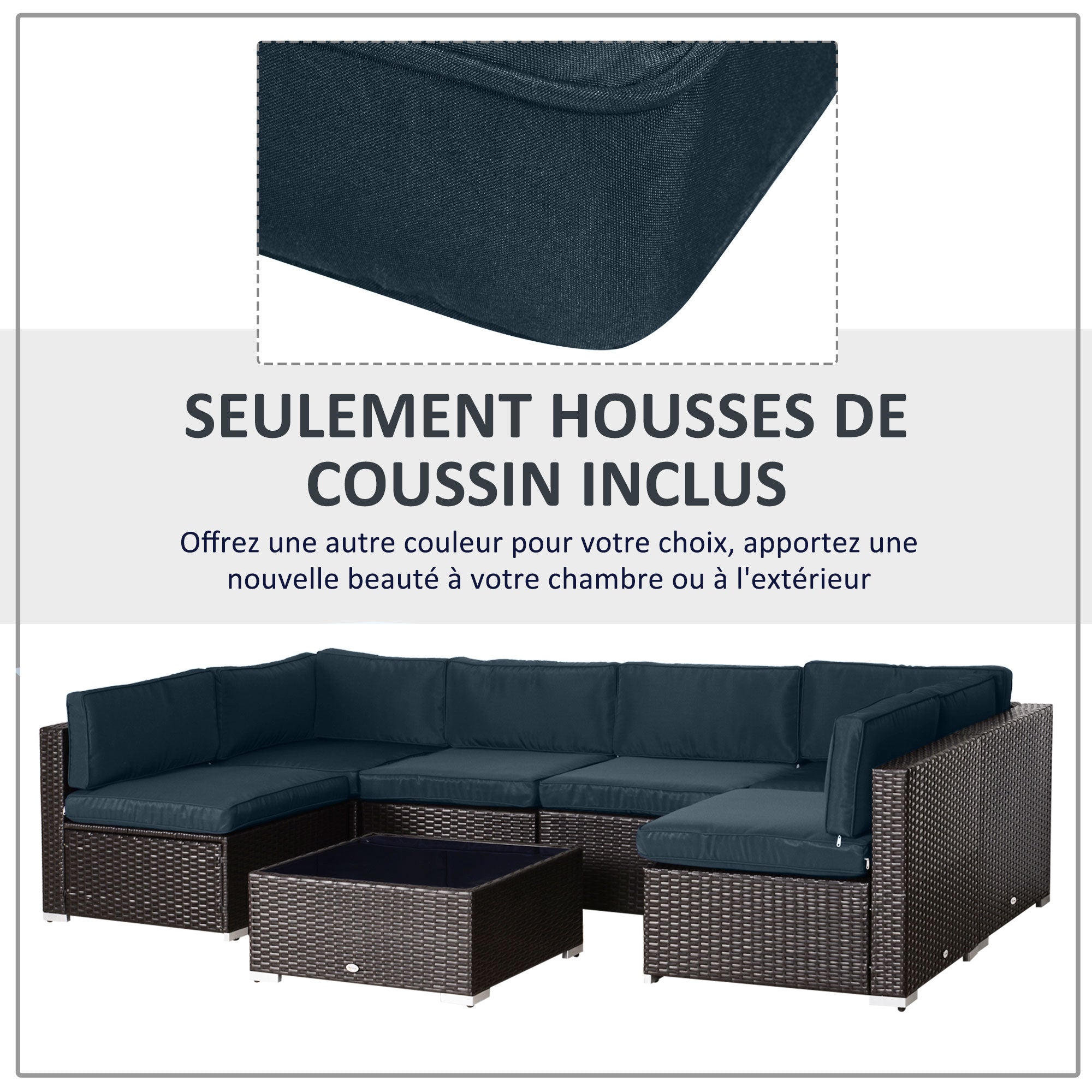 Set of 14 Replacement Covers Garden Lounge Cushions - 6 Seat Cushion Covers, 8 Back Cushion Covers - Zippered Water-Repellent Polyester Blue
