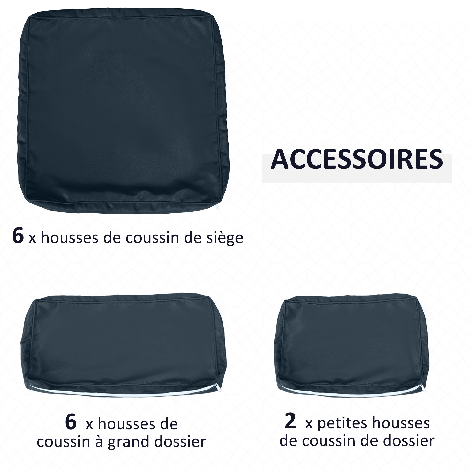 Set of 14 Replacement Covers Garden Lounge Cushions - 6 Seat Cushion Covers, 8 Back Cushion Covers - Zippered Water-Repellent Polyester Blue