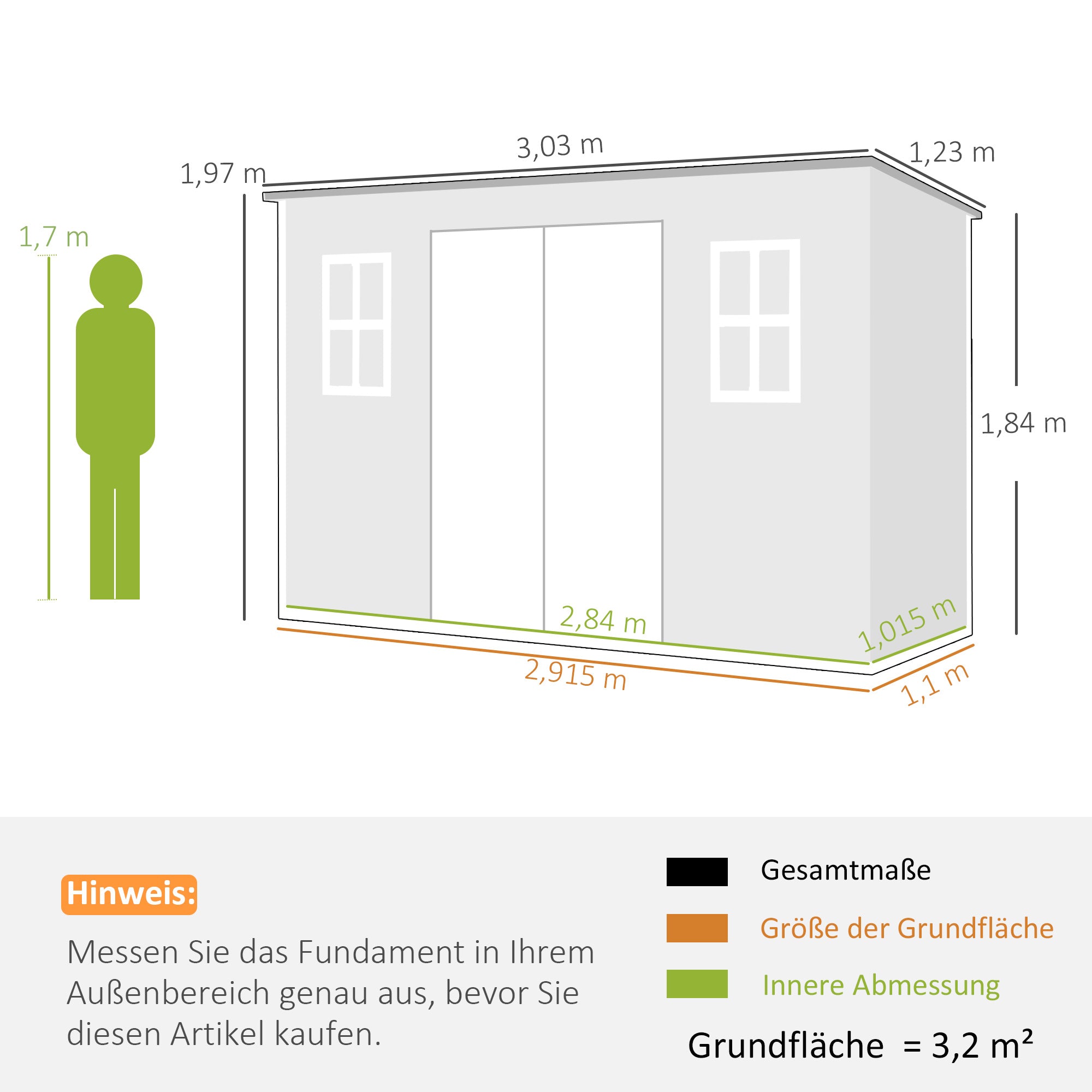 Garden Shed 3.2 m² (34.5 ft²), 303×123×197 cm (9'11" x 4'0" x 6'6") — Plastic Storage Shed with Windows, Double Doors, Lockable Vent, Wood-Look Floor (Gray)