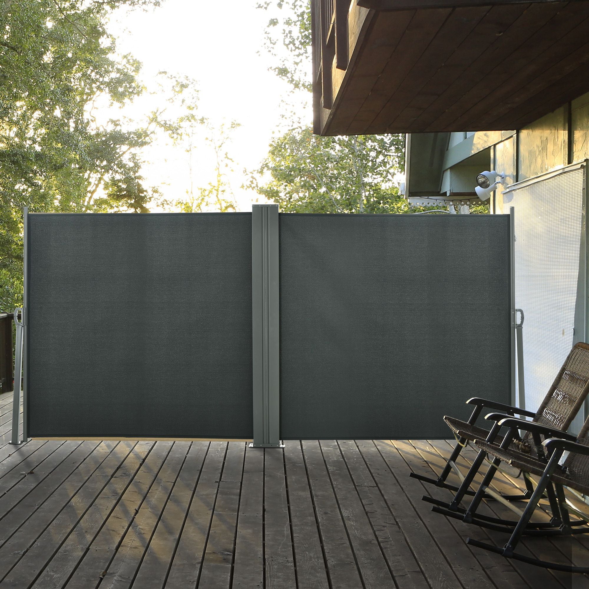 Double Side Awning Privacy Screen Retractable Windbreak 6L x 1.60H m High-Density 180 g/m² Anti-UV Polyester Gray