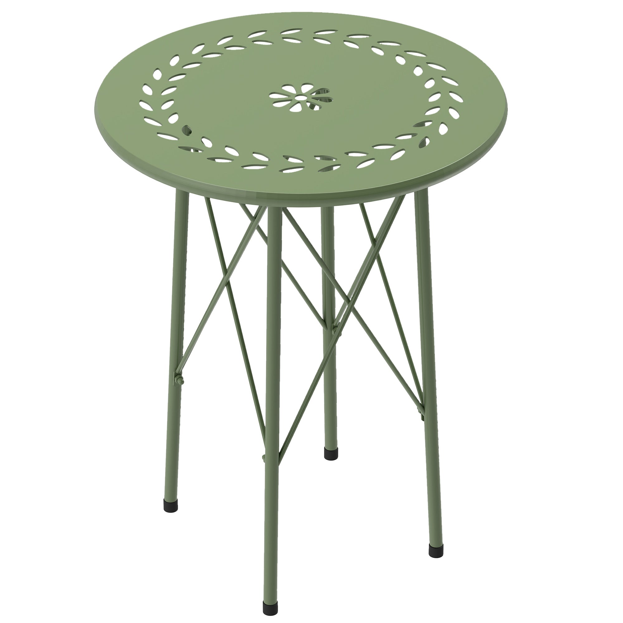 Small Round Side Table, Garden Table, with Flower and Leaf Pattern, for Patio, Living Room, Balcony made of Steel, Green