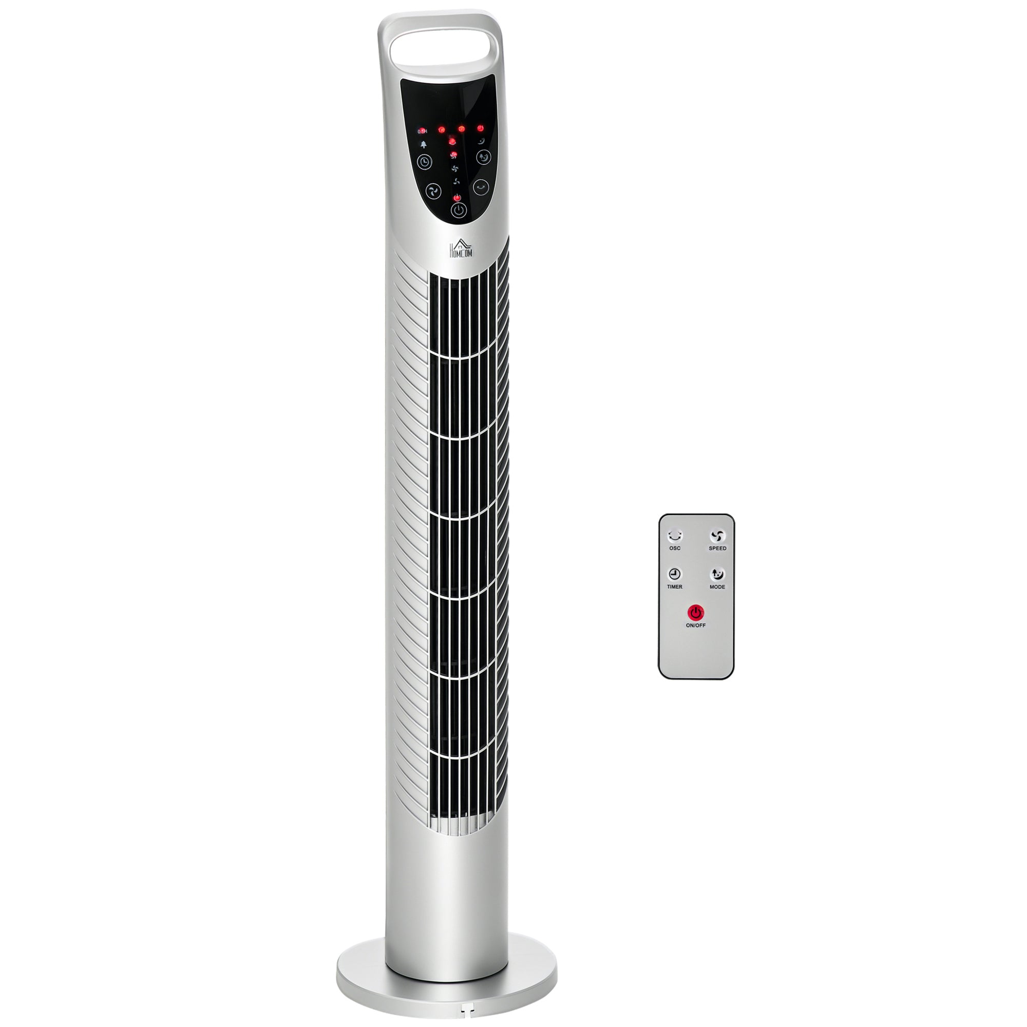 Silent 40 W column fan, tower fan for bedroom with 3 modes 3 speeds, remote control, 70° oscillation, timer and touch control, 78.5H cm silver