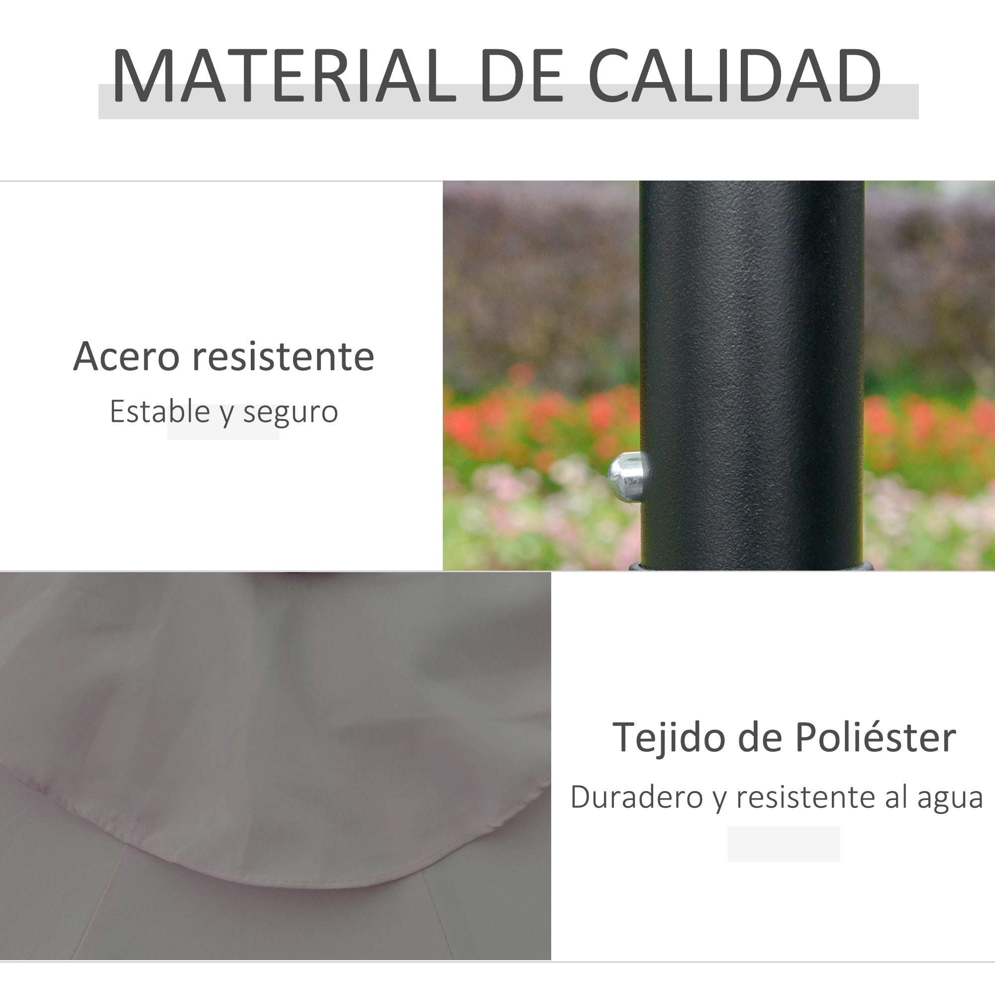Terrace Exterior Umbrella Ø265 cm Garden Umbrella with 32 Solar LED Lights Steel Post and Crank Tilt Parasol for Gray Patio Terrace