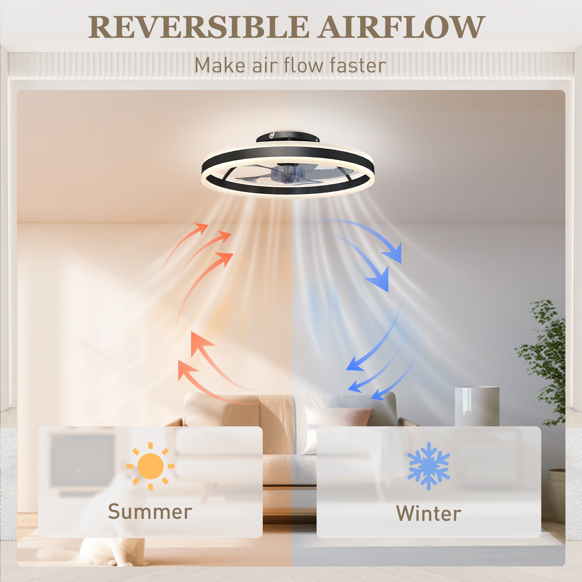 45W LED Ceiling Fan with Light, Reversible DC Motor, Quiet Remote-Controlled, 6 Speeds, 3 Color Temps, Timer, Ø20 in, Black