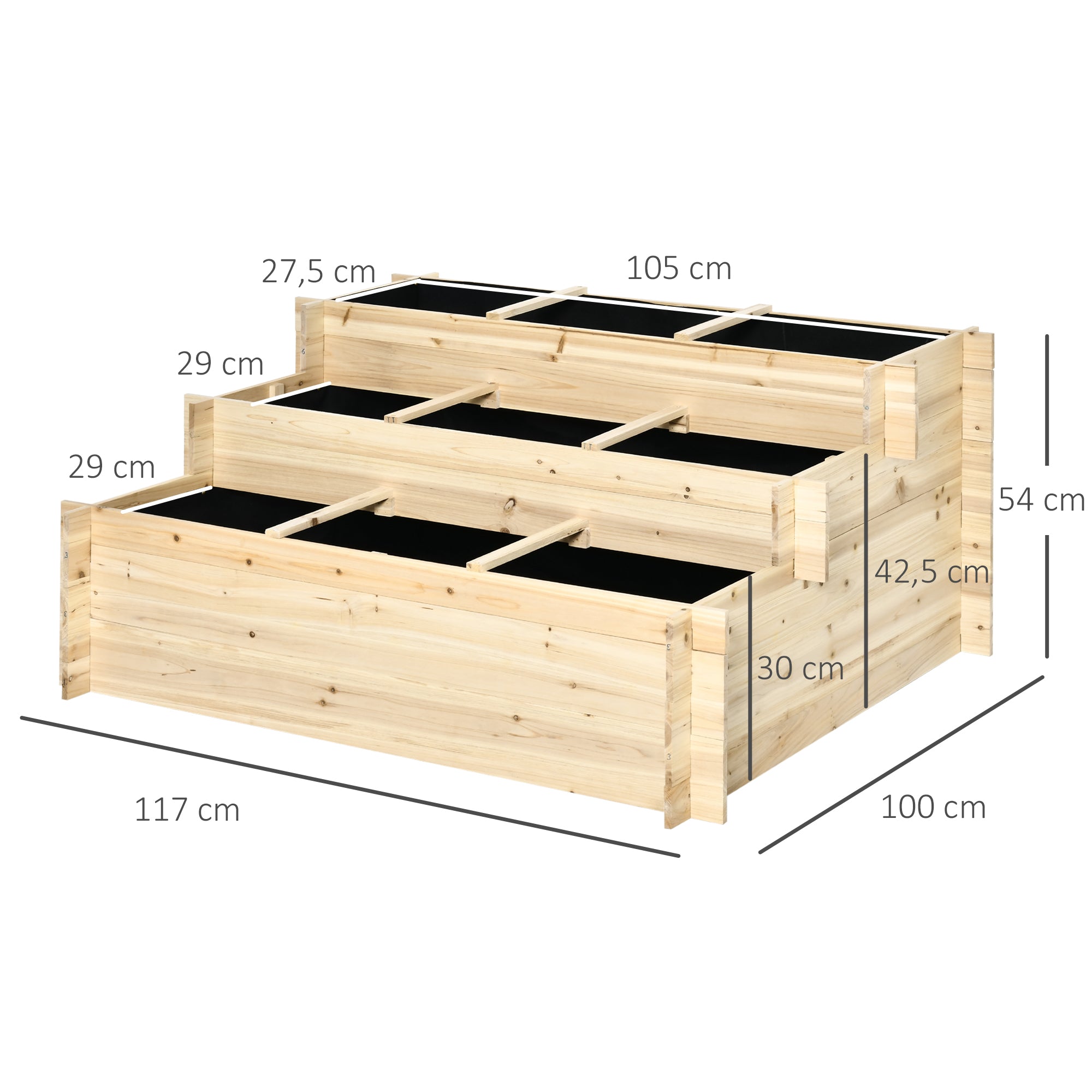 Raised Garden Bed Wood, Plant Bed Cold Frame Planter Box 117 x 100 x 54 cm for Garden Balcony Terrace, Plant Stairs for Flowers, Plants, Fruit, Vegetables