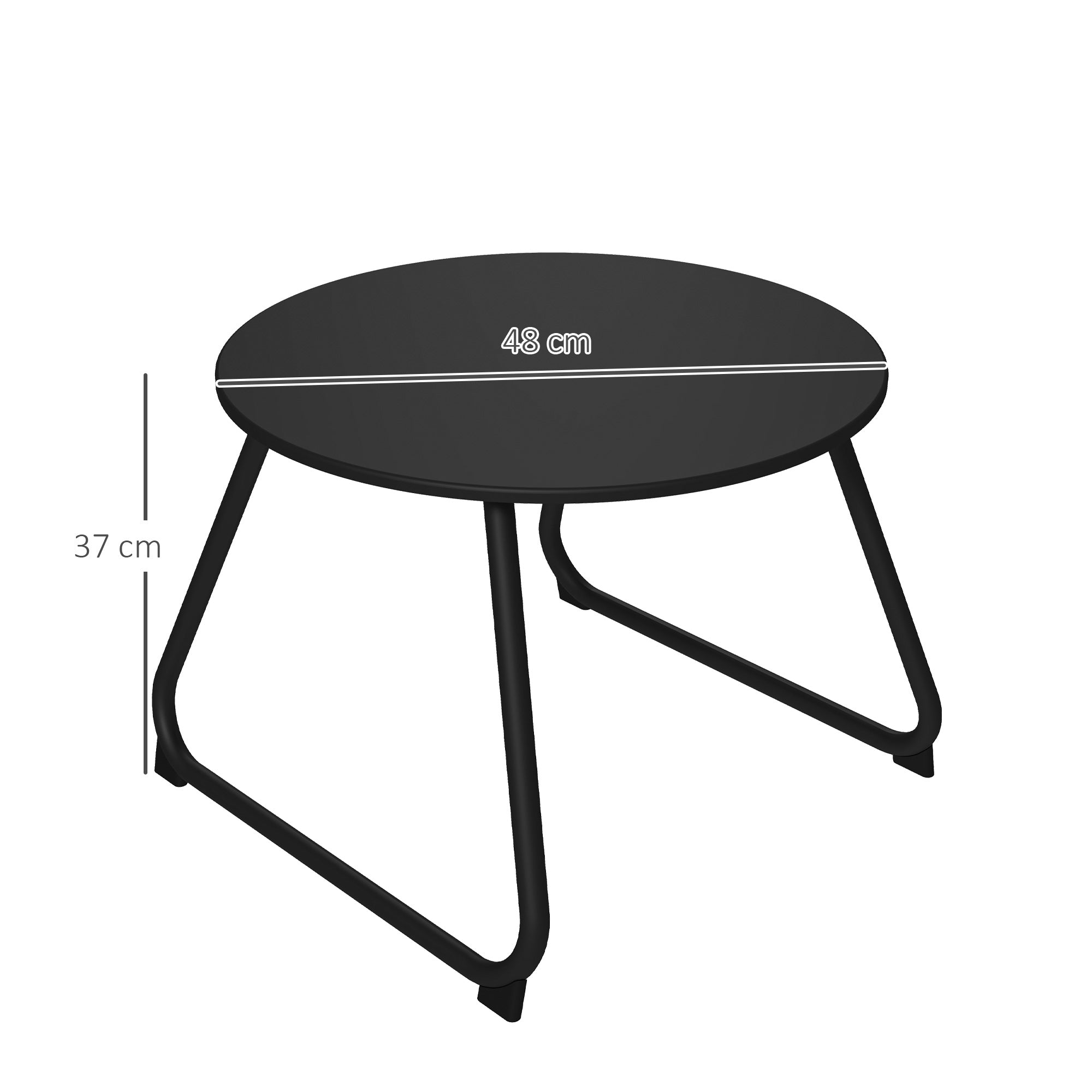 Adjustable Feet Outdoor Side Table Ø48x37 cm in Painted Metal, Black