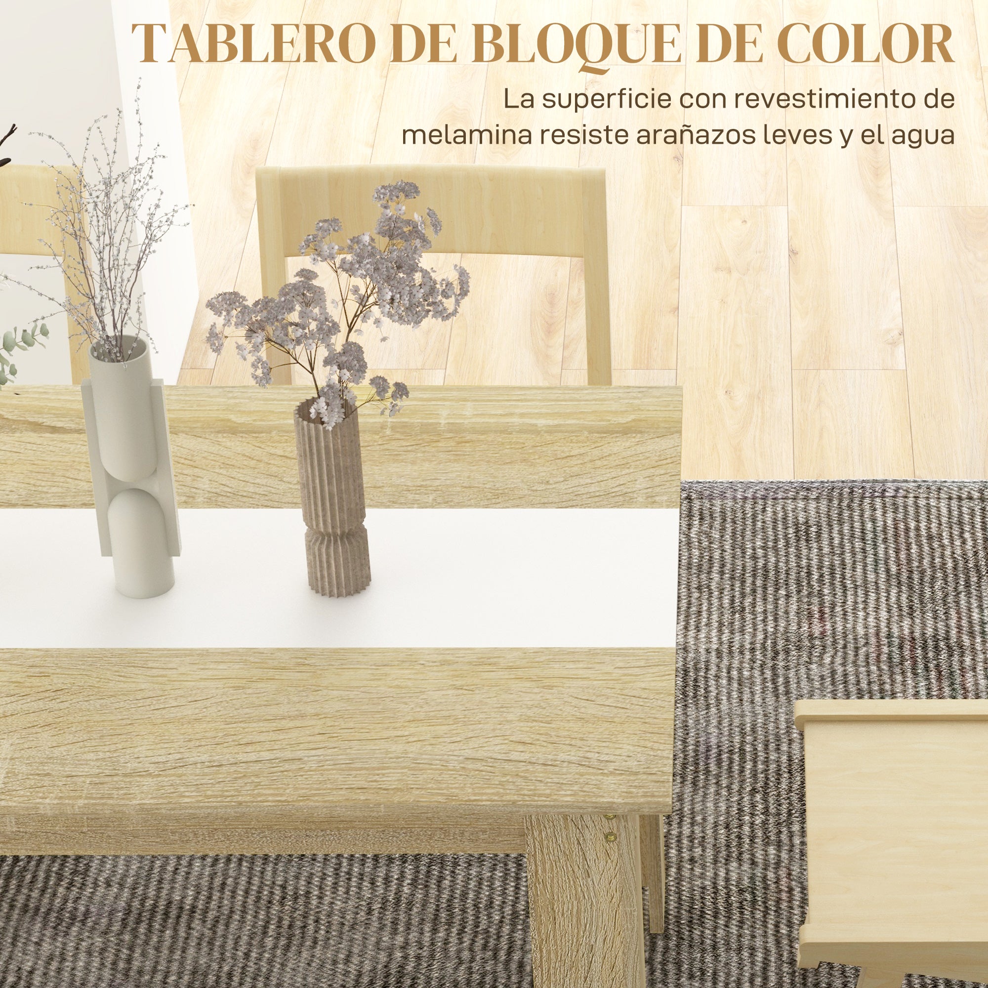 Modern Dining Table Rectangular Kitchen Table for 4-6 People Load 100 kg for Living Room 140x89.5x75 cm White and Oak