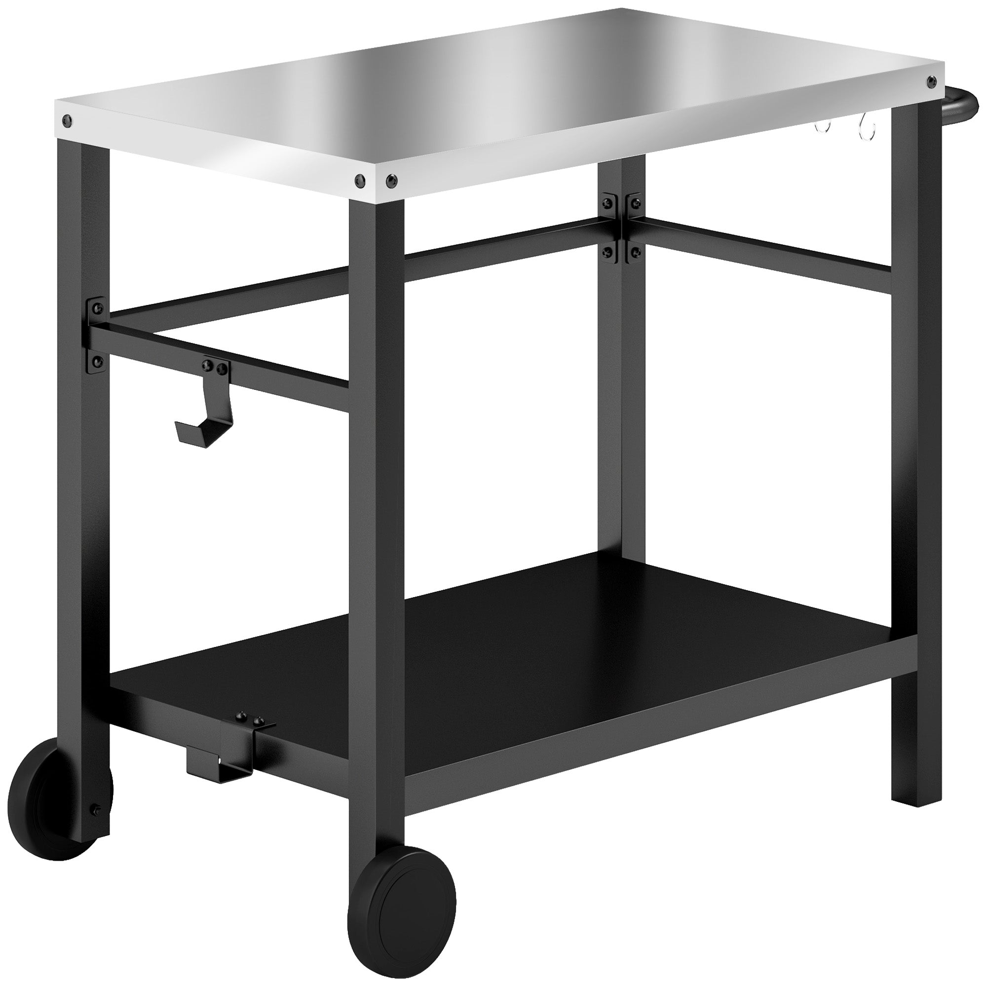 Outdoor Plancha Trolley with Stainless Steel Worktop, Barbecue Trolley with Shelf, Garden Trolley with Hooks, Towel Holder, 2 Wheels, 102x50x81cm, Charcoal Gray