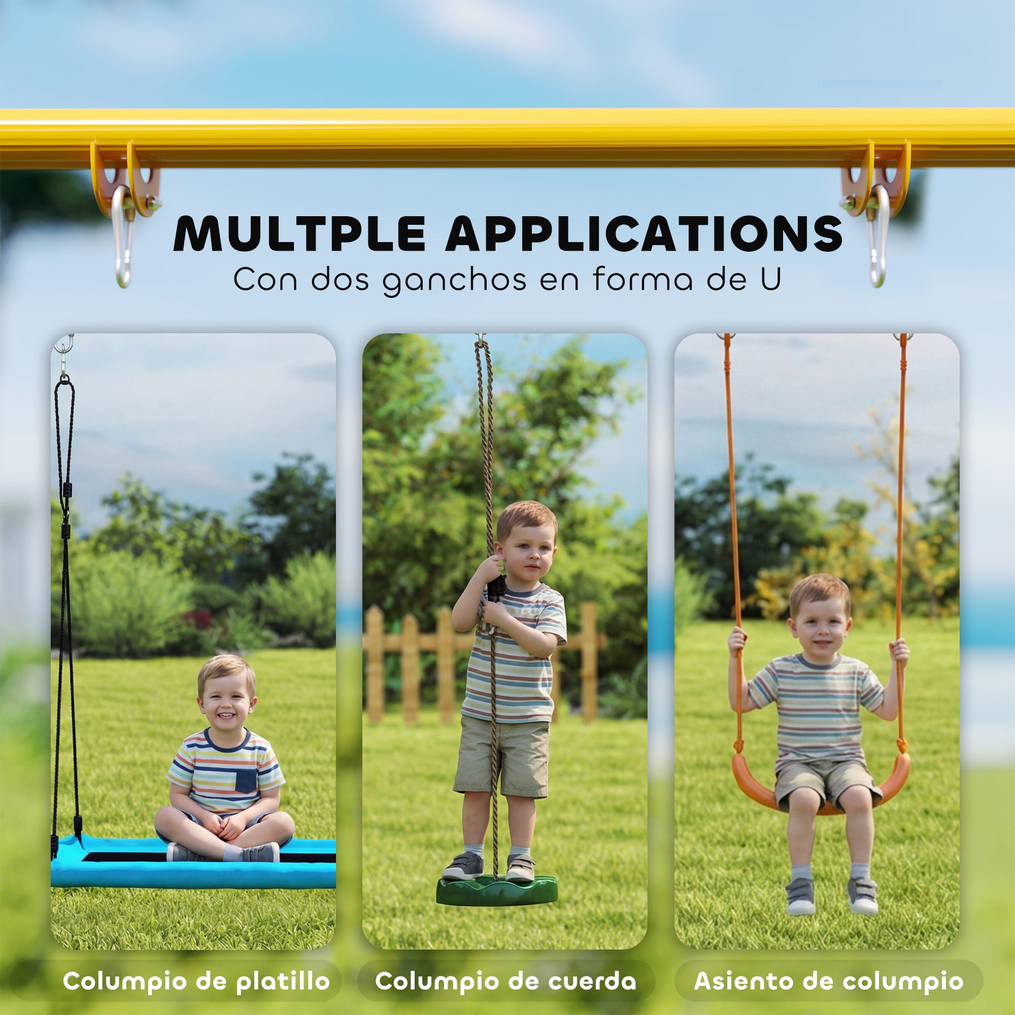 Folding Children's Swing Frame — Metal A-Frame for 1 Swing, 2 Hooks, 4 Stakes, Weather-Resistant, 110 lb Capacity, Indoor/Outdoor, 128 x 155 x 157 cm (50.4 x 61.0 x 61.8 in), Blue