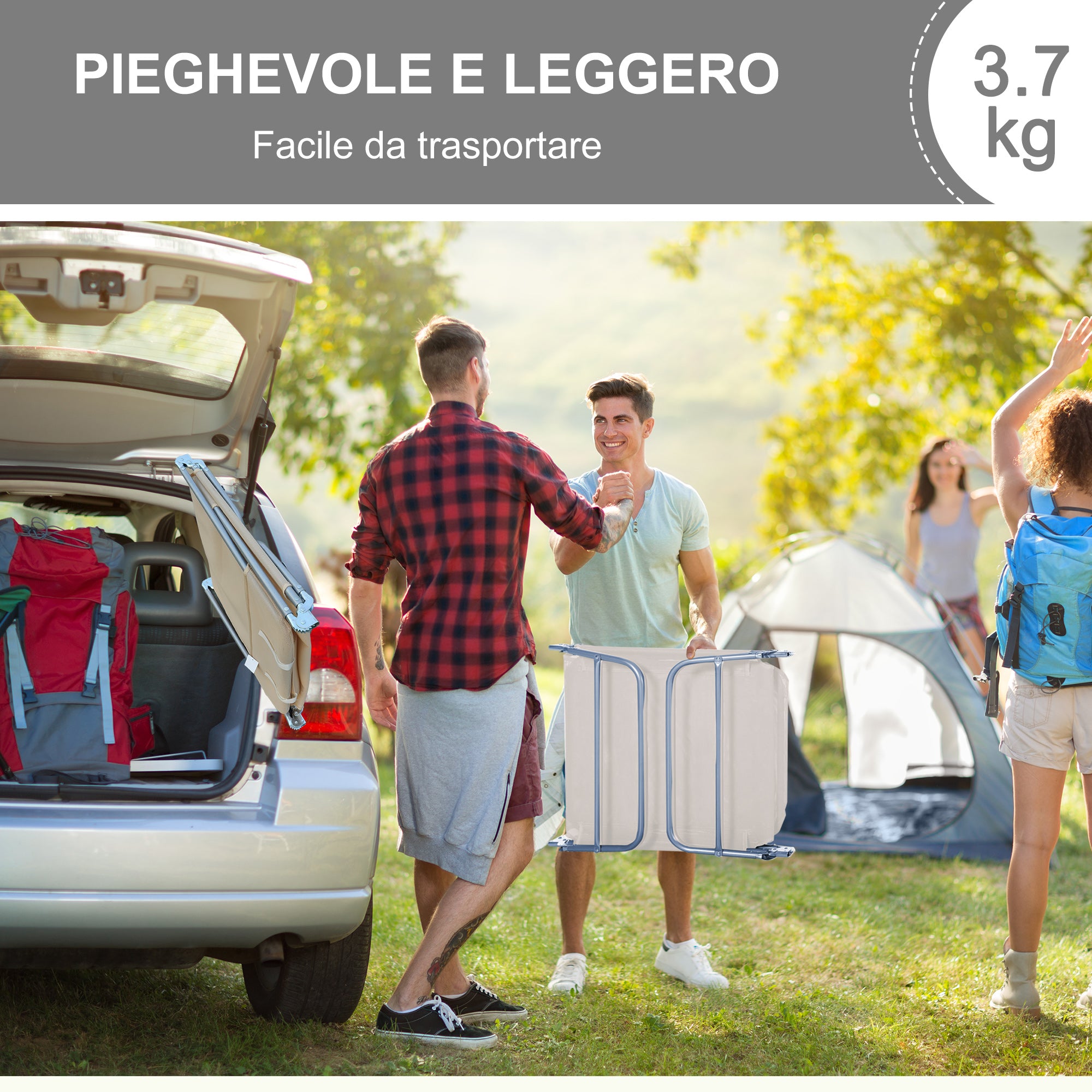 Folding Sun Lounger with Reclining Backrest and Cushion, Garden, Beach and Camping Lounger, Beige