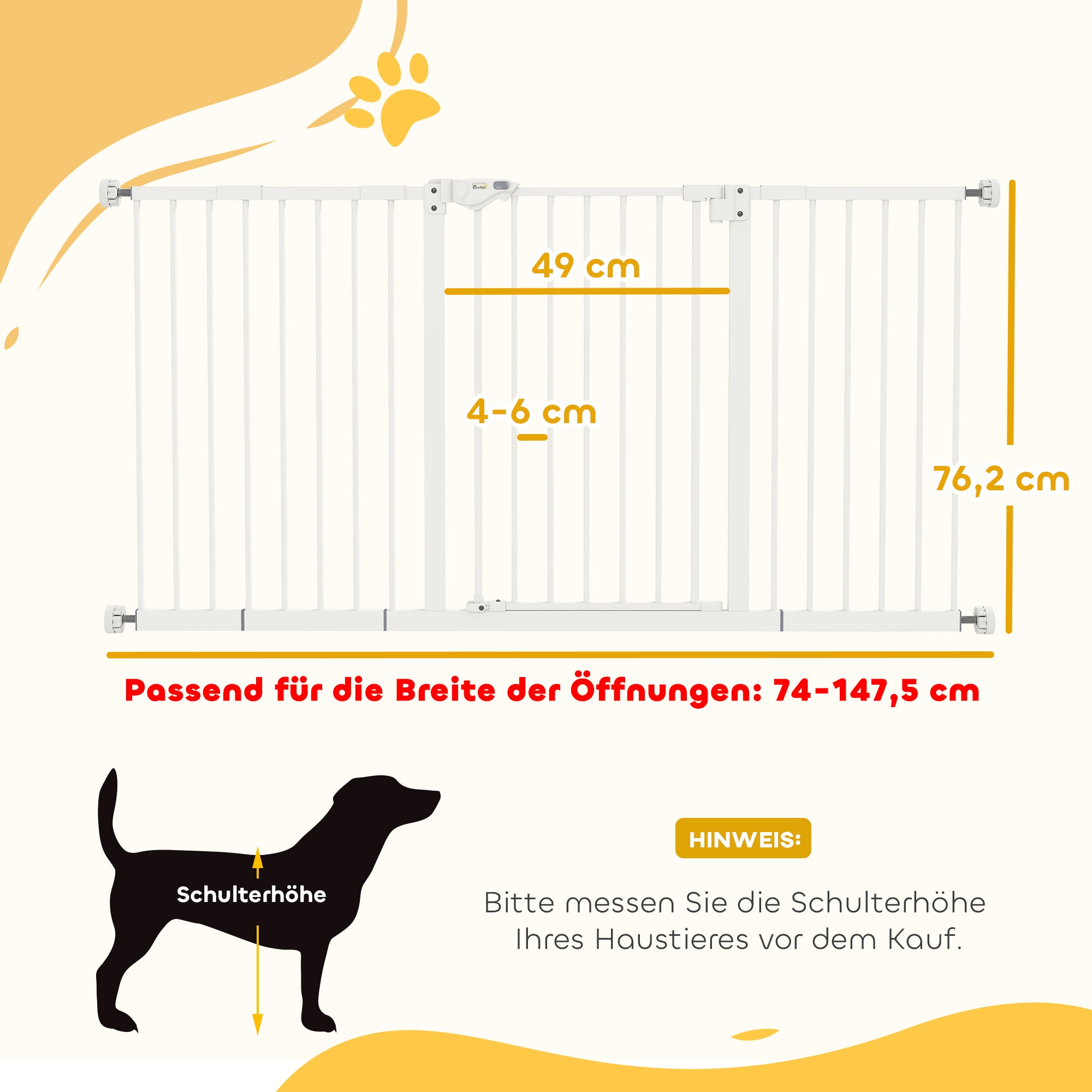 Door Guard Stair Guard with 17.5/20.3/30.5 cm Extension Door Gate Without Drilling Stair Gate for Widths 74-147.5 cm Double-Sided Swivel Metal White